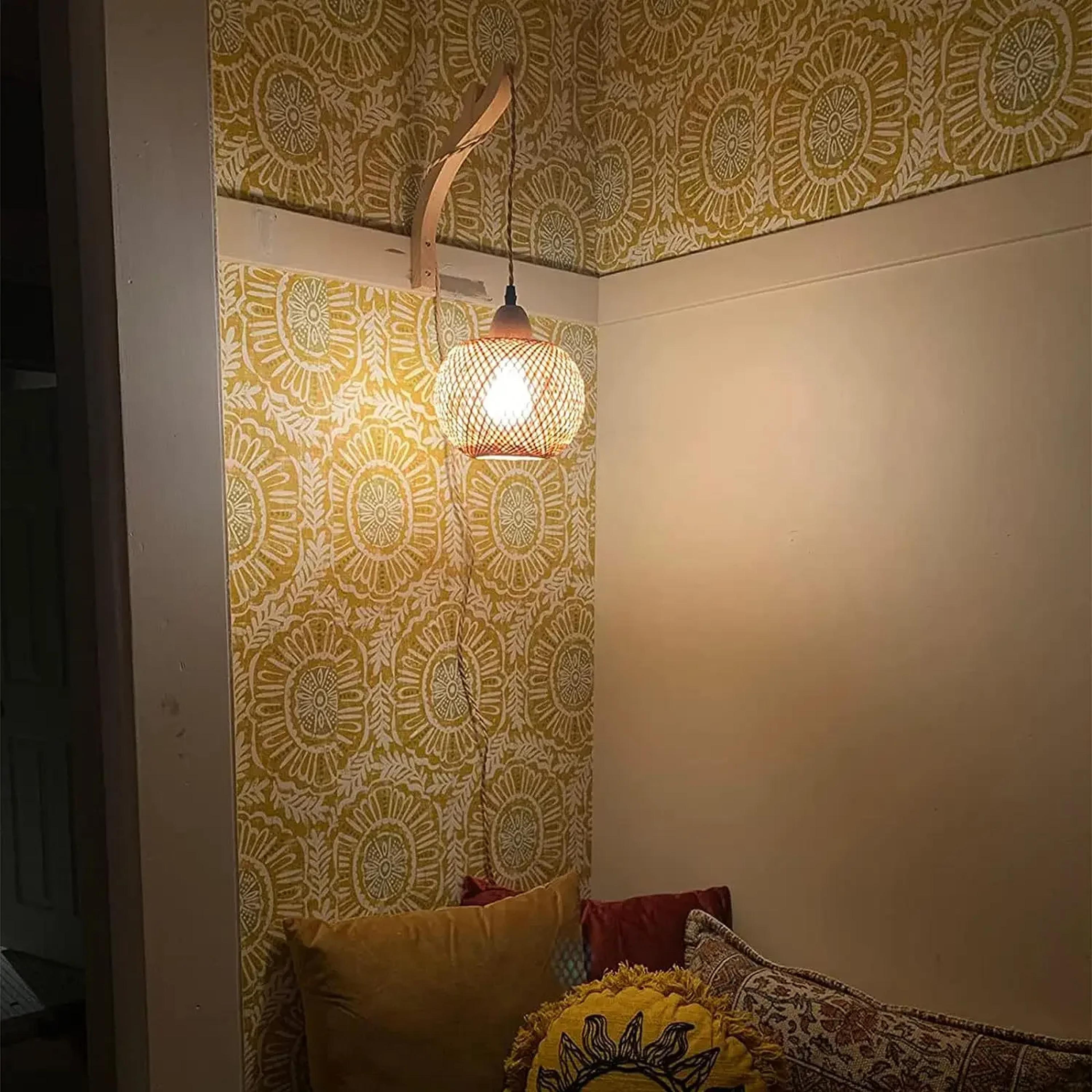 Bamboo Wall Lamp  Handwoven Wicker Lantern Light Fixture With E27 Socket 2