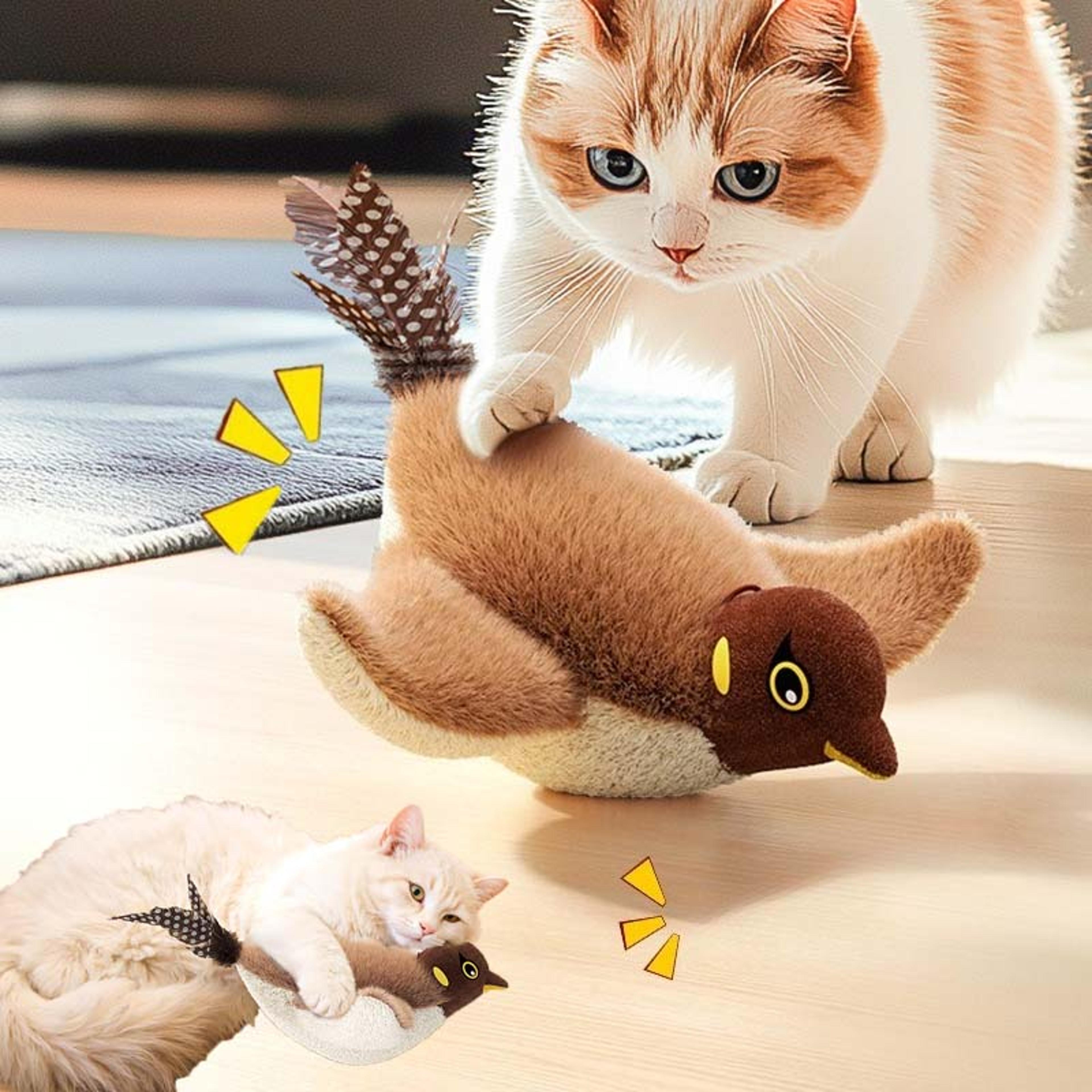 Interactive Cat Toy  Rechargeable Electric Feather Bird Plush Teaser With Squeaky Sound 1