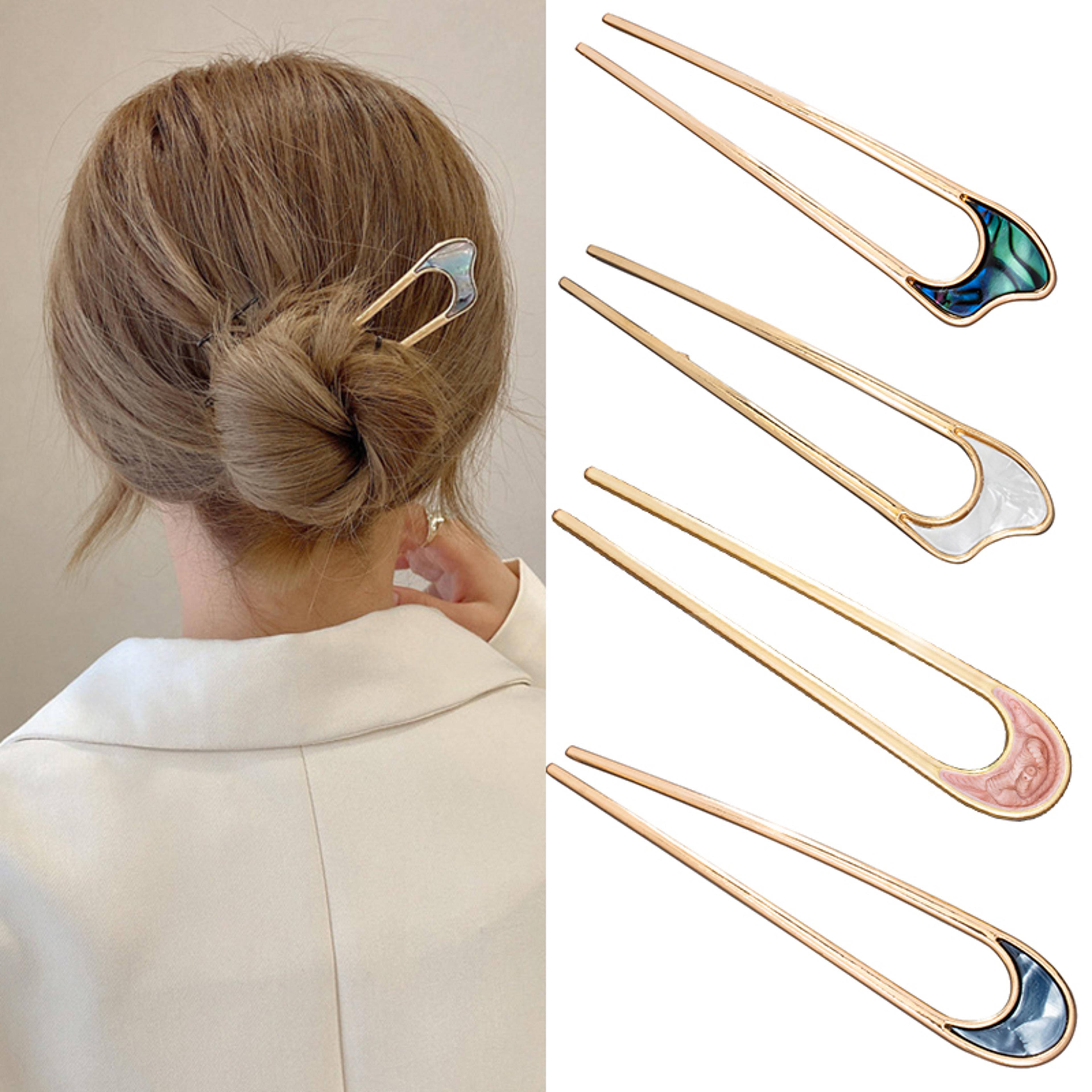 Elegant U Shape Hair Stick With Shell Enamel Geometric Design 2