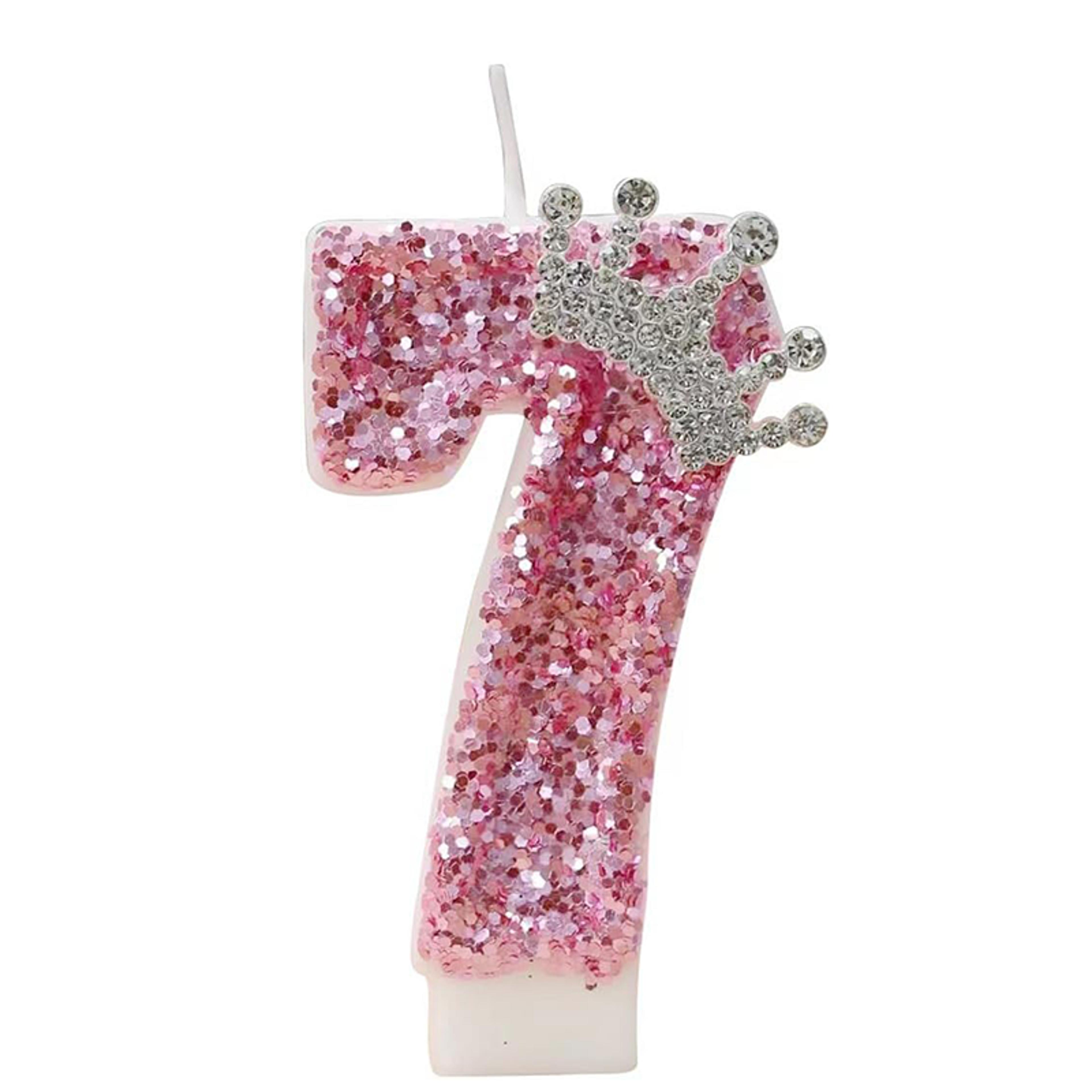 Pink Princess Crown Birthday Number Candle For Cake Decorations 14
