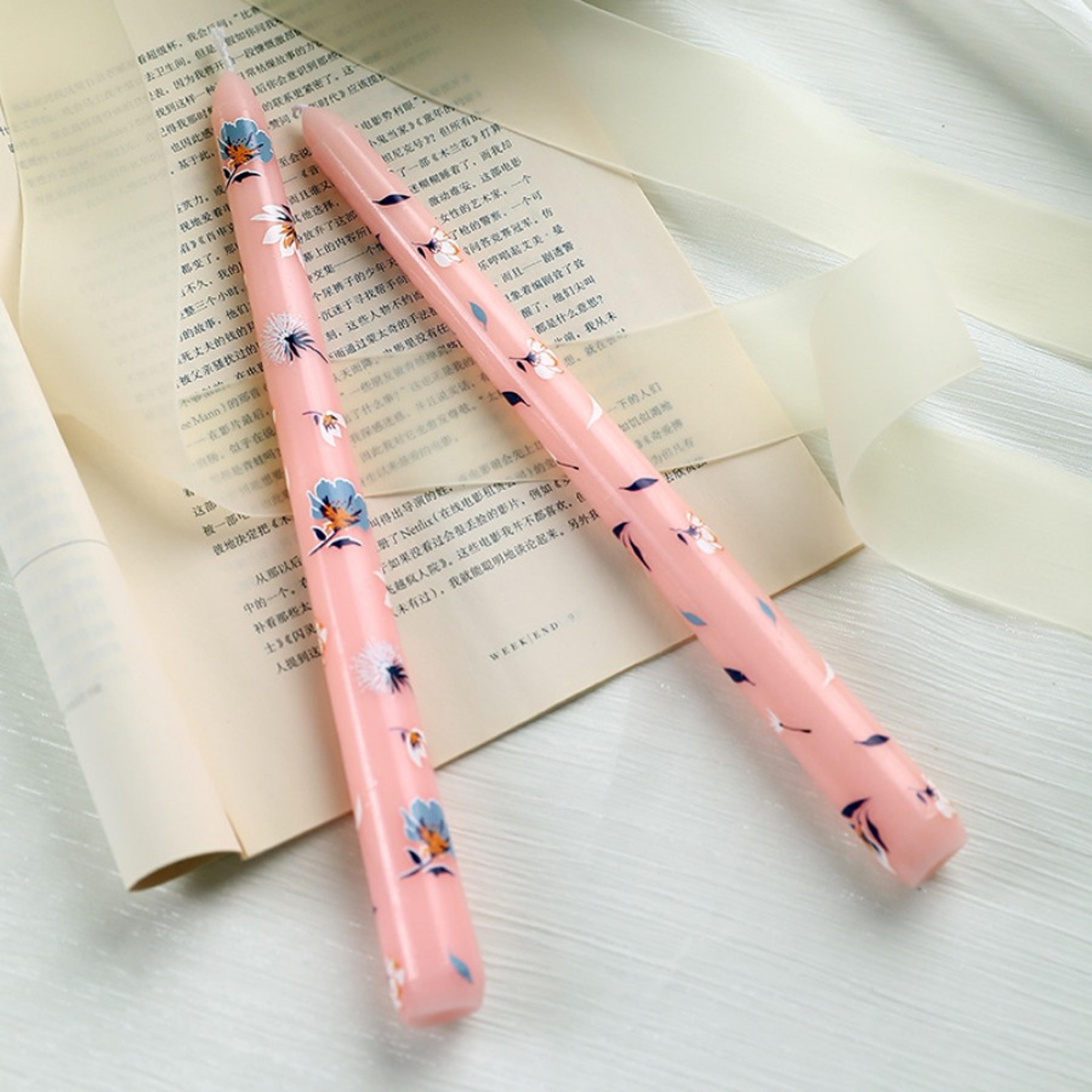 HandPainted Rose Scented Taper Candles 985 Inch Set Of 2 8