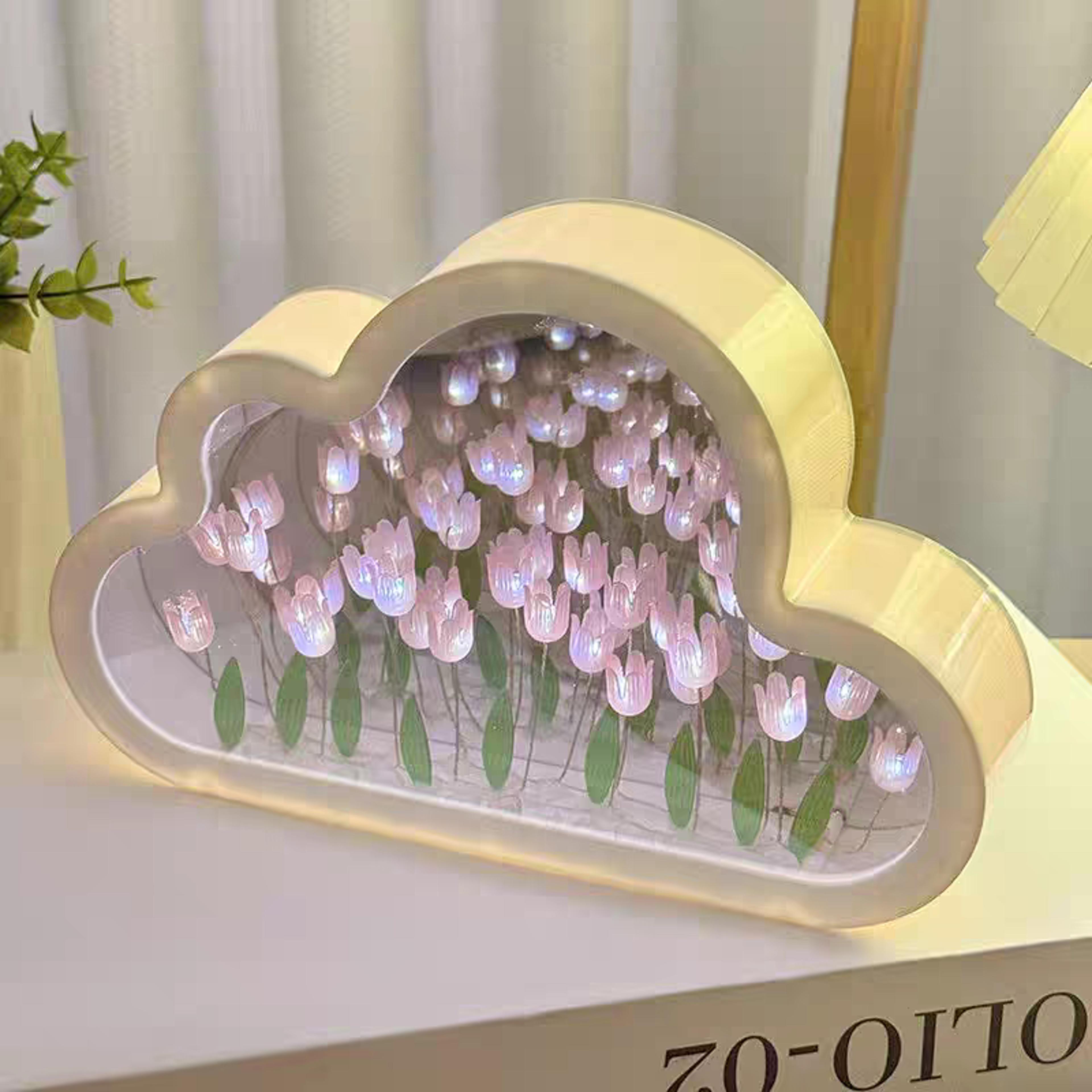 tulip flower night light with soft pink glow romantic desktop decoration
