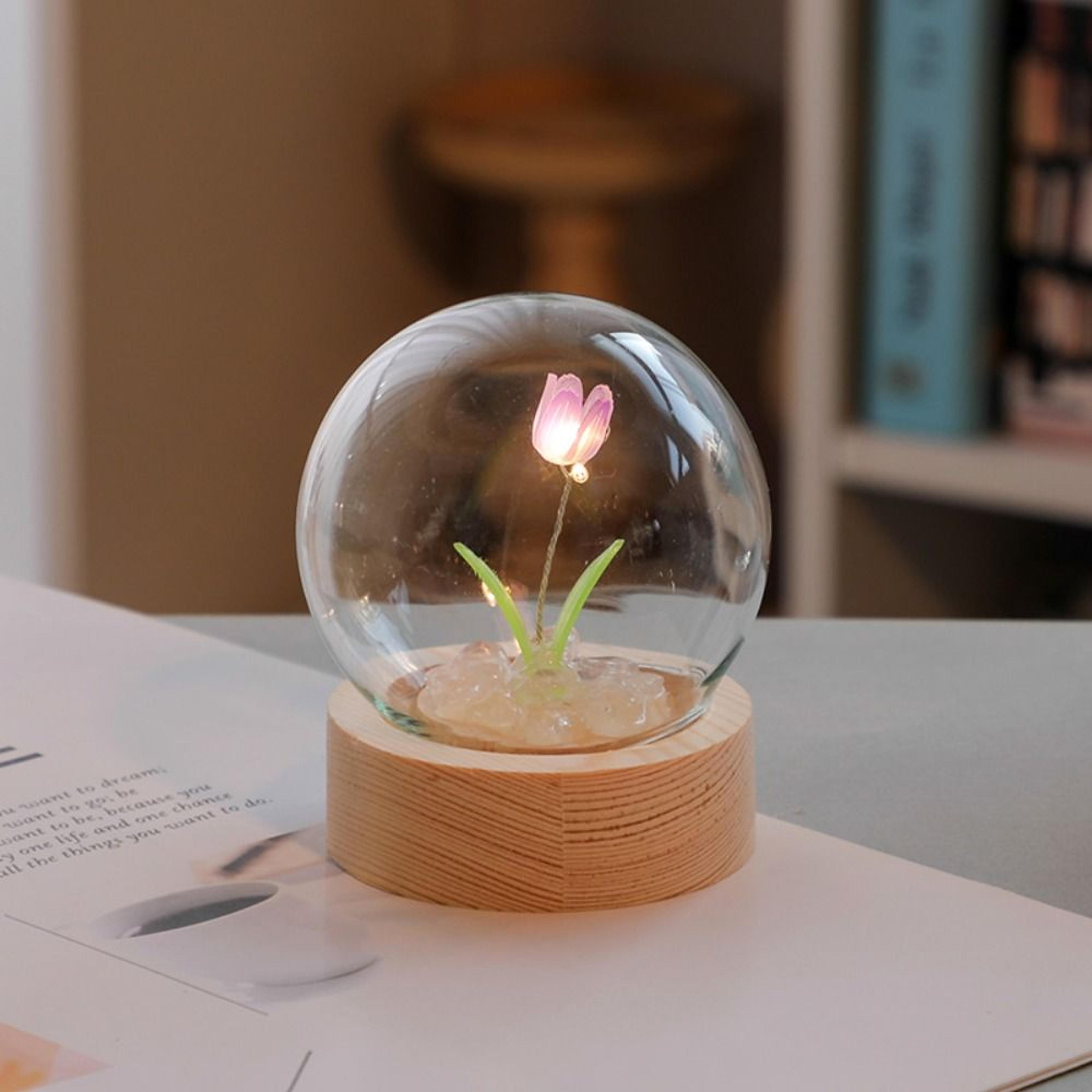 3D Tulip LED Night Light With Wooden Base And Warm White Glow 9