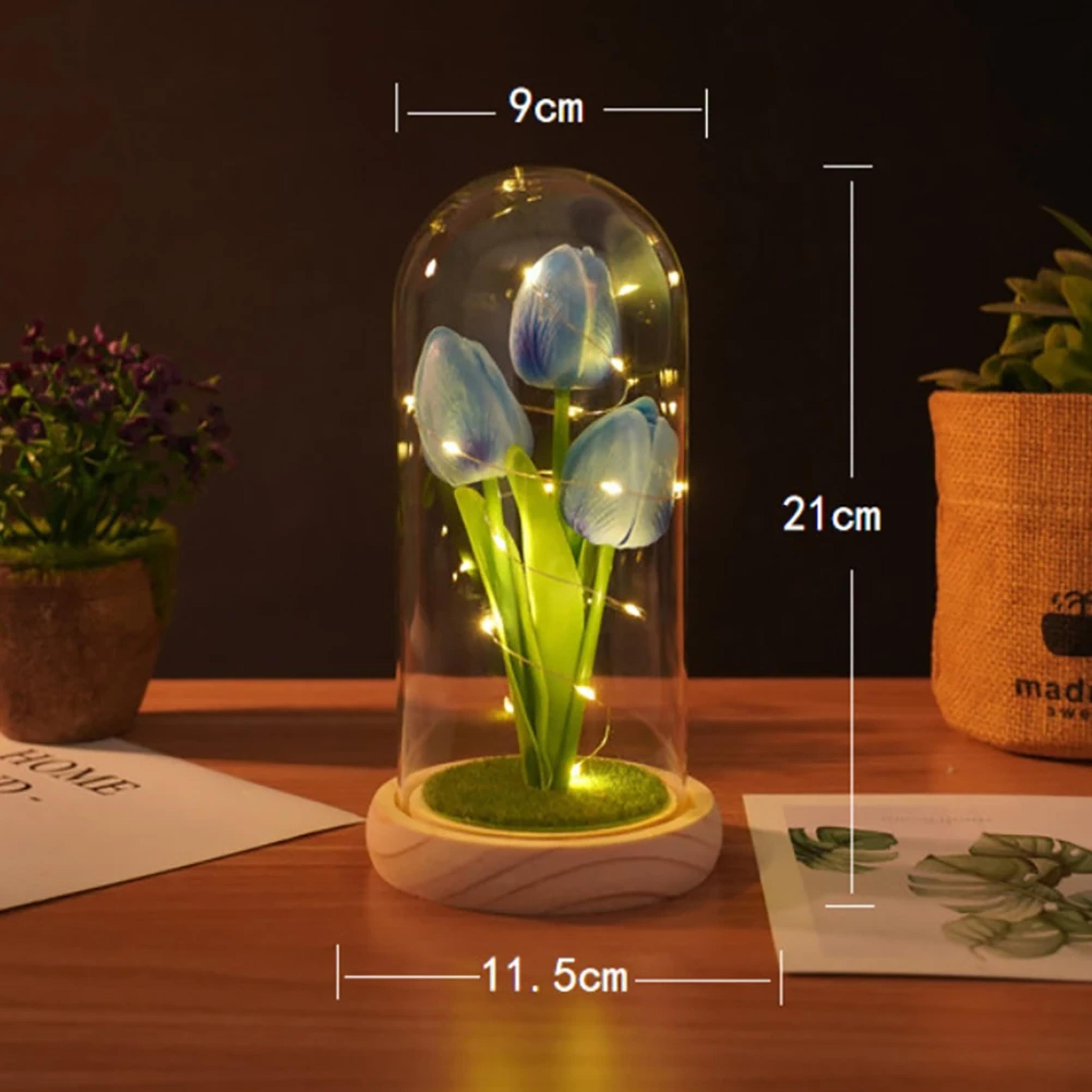 Tulip Night Light With Glass Cover And Wooden Base  Romantic Floral Gift 5