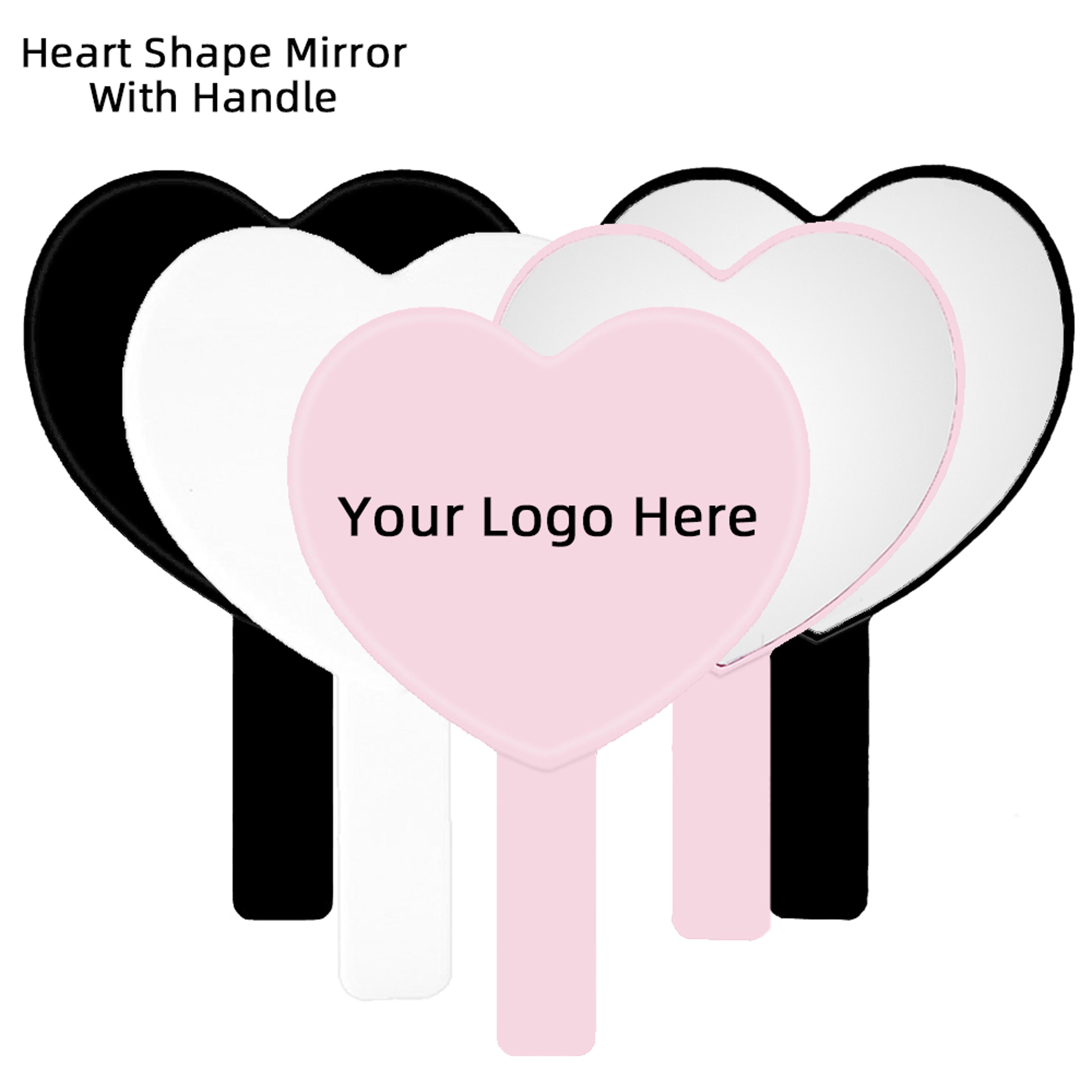 Custom Logo Personalized Heart Shape Handle Mirrors Pink Black White Hand Held Mirror Wig Specilist 1