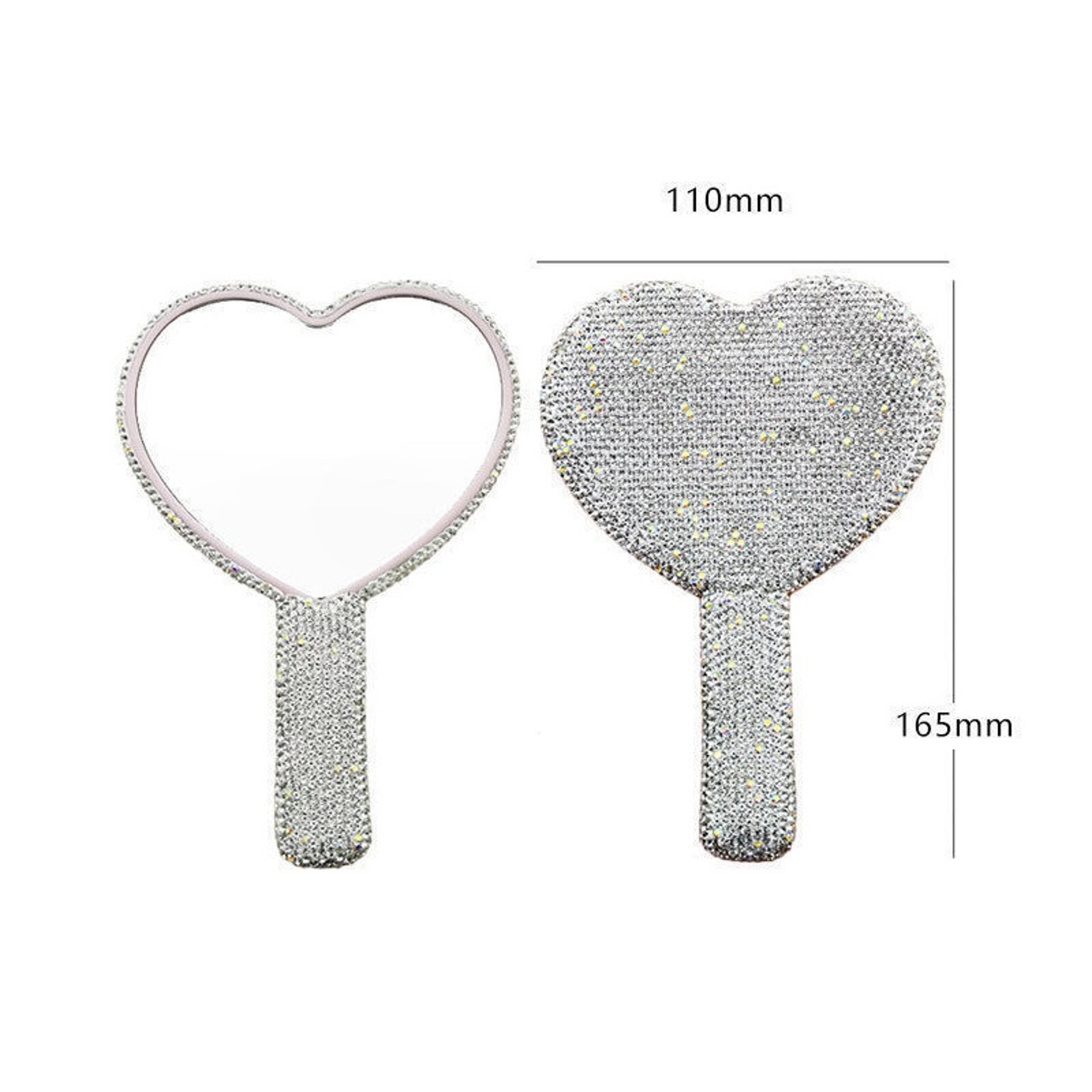 HeartShaped Handheld Makeup Mirror With Sparkling Rhinestone Frame 6