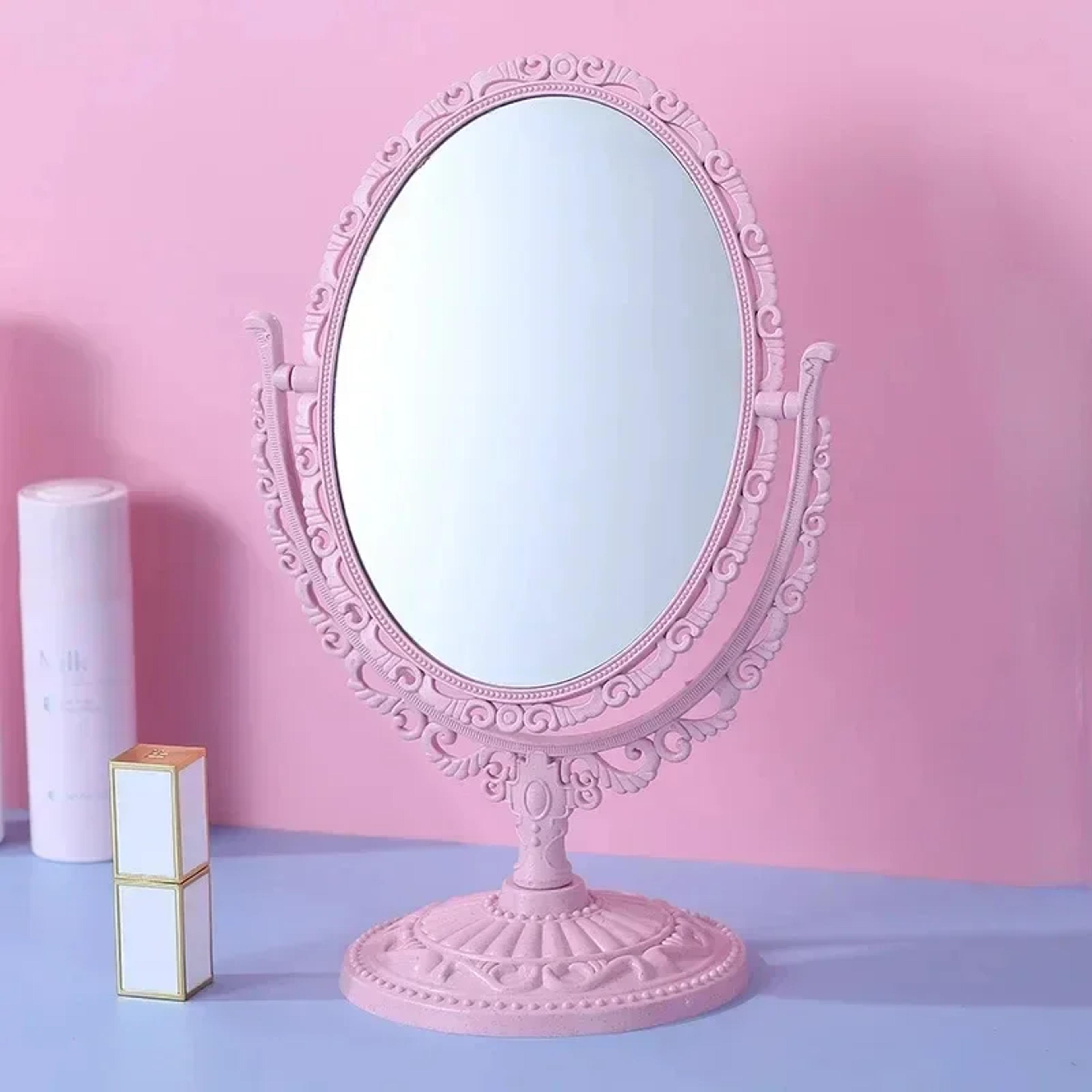Pink HeartShaped Retro Makeup Mirror With DoubleSided Design 4