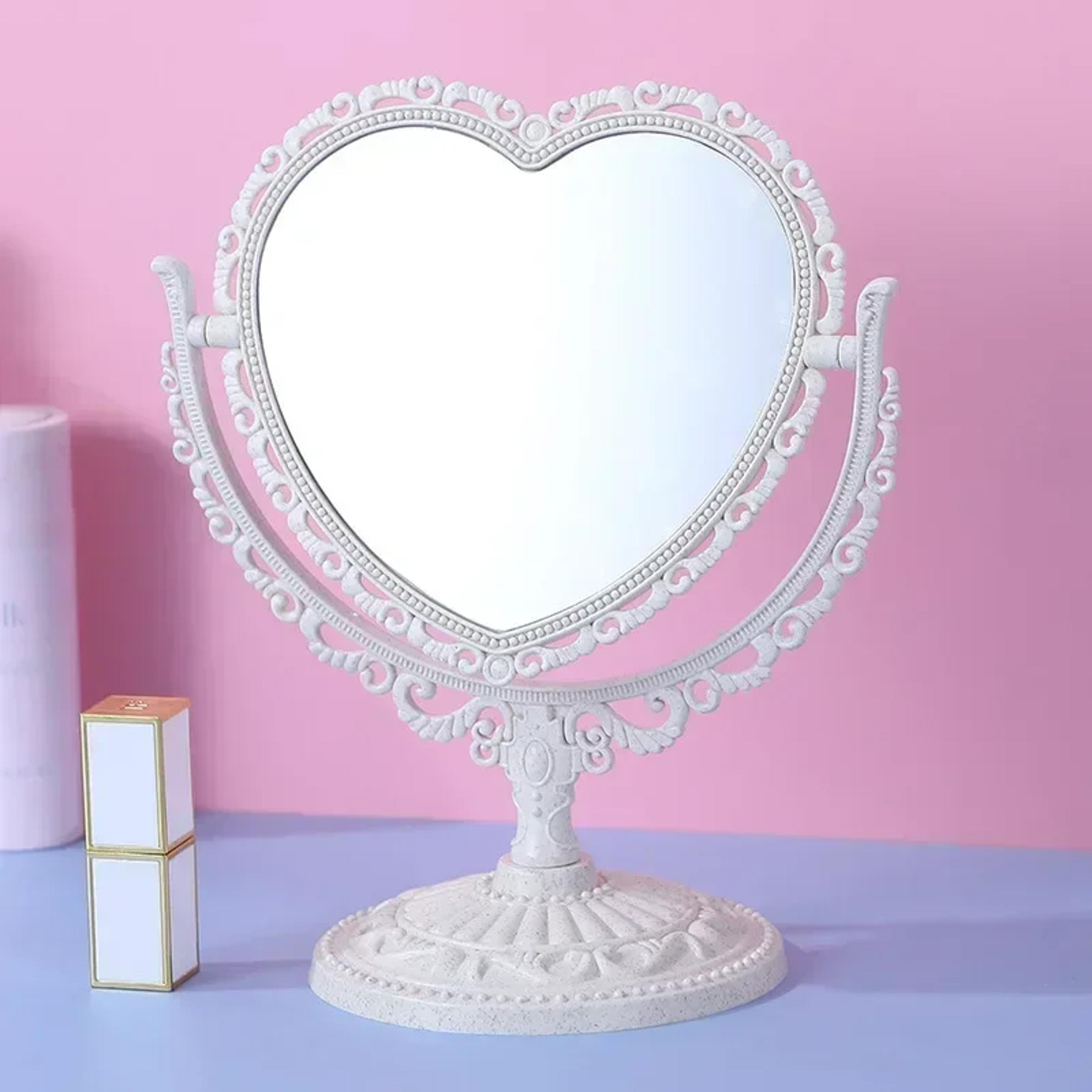 Pink HeartShaped Retro Makeup Mirror With DoubleSided Design 8