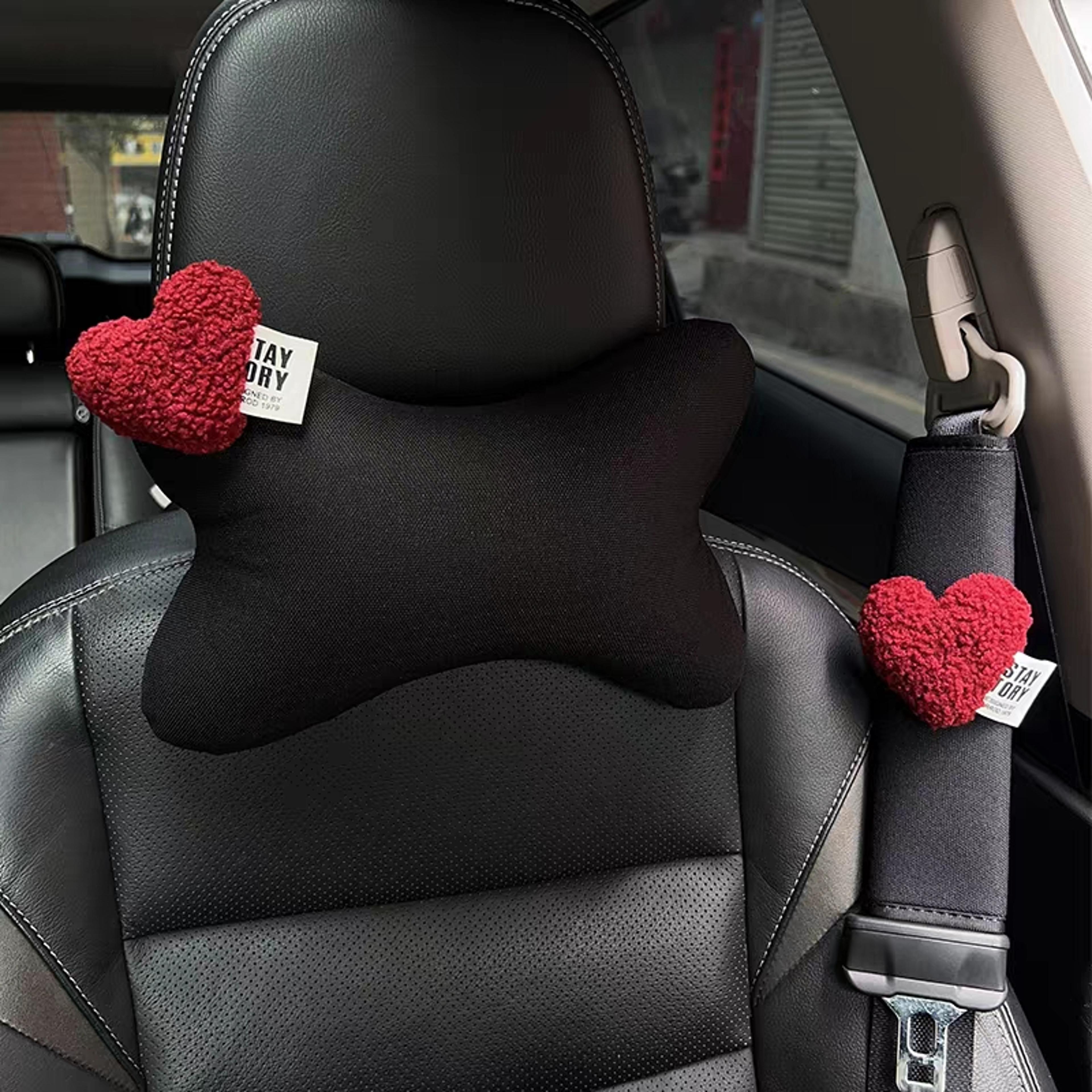 Red Heart Car Headrest Neck Support Pillow With Breathable Ice Silk Mesh 1