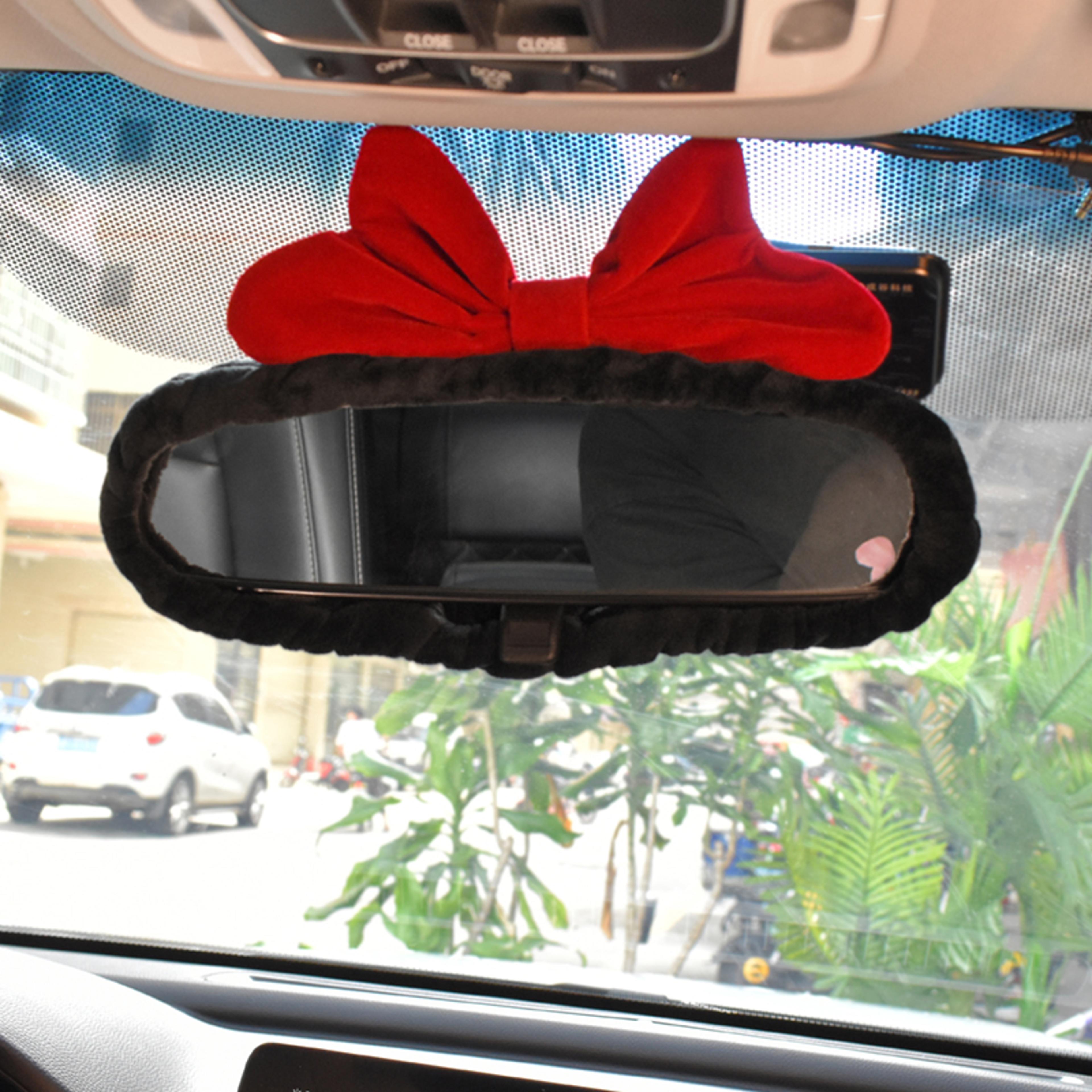 cute red bow car neck pillow with plush headrest support and car accessories