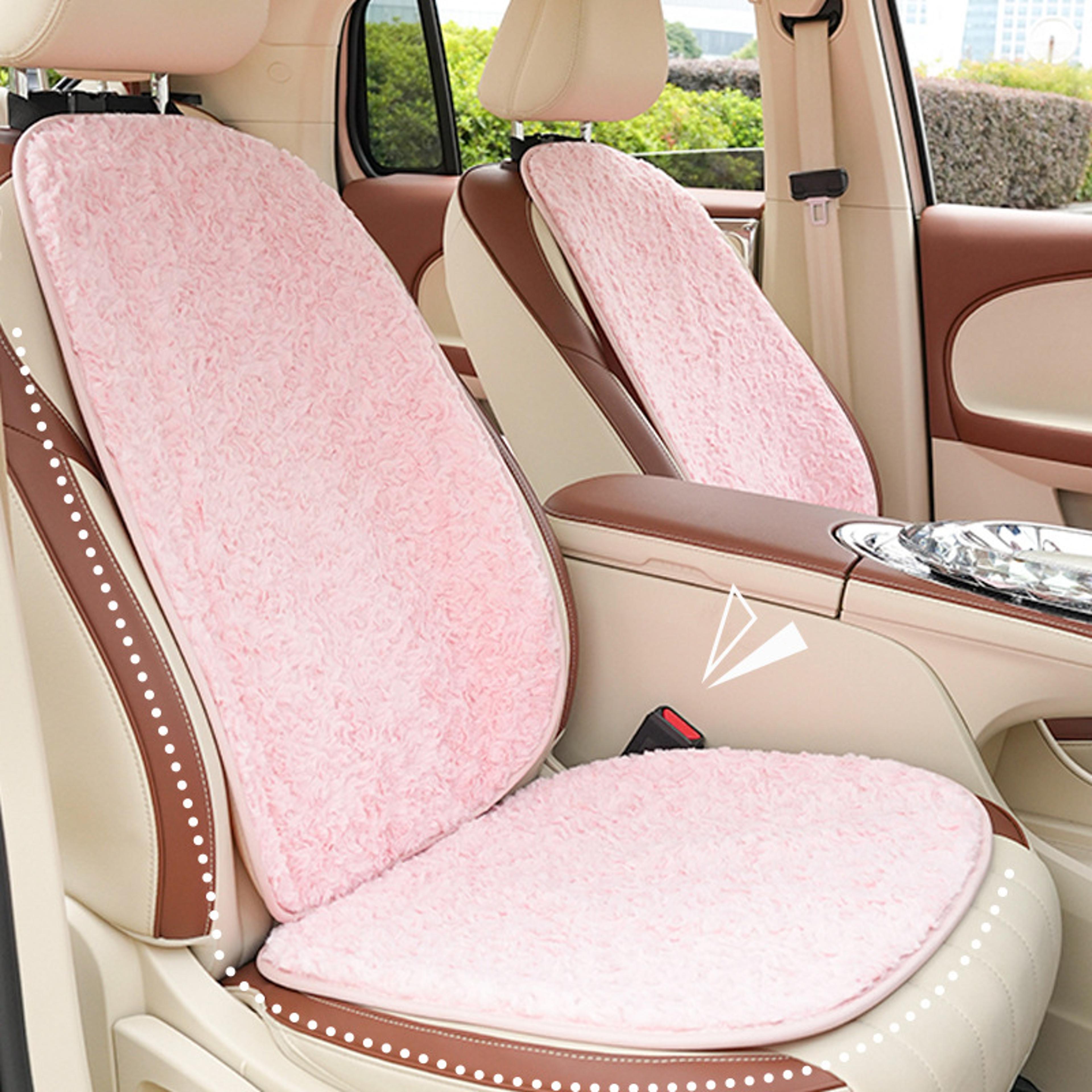 Rose Pink Plush Car Seat Cushion Set For Autumn And Winter 2