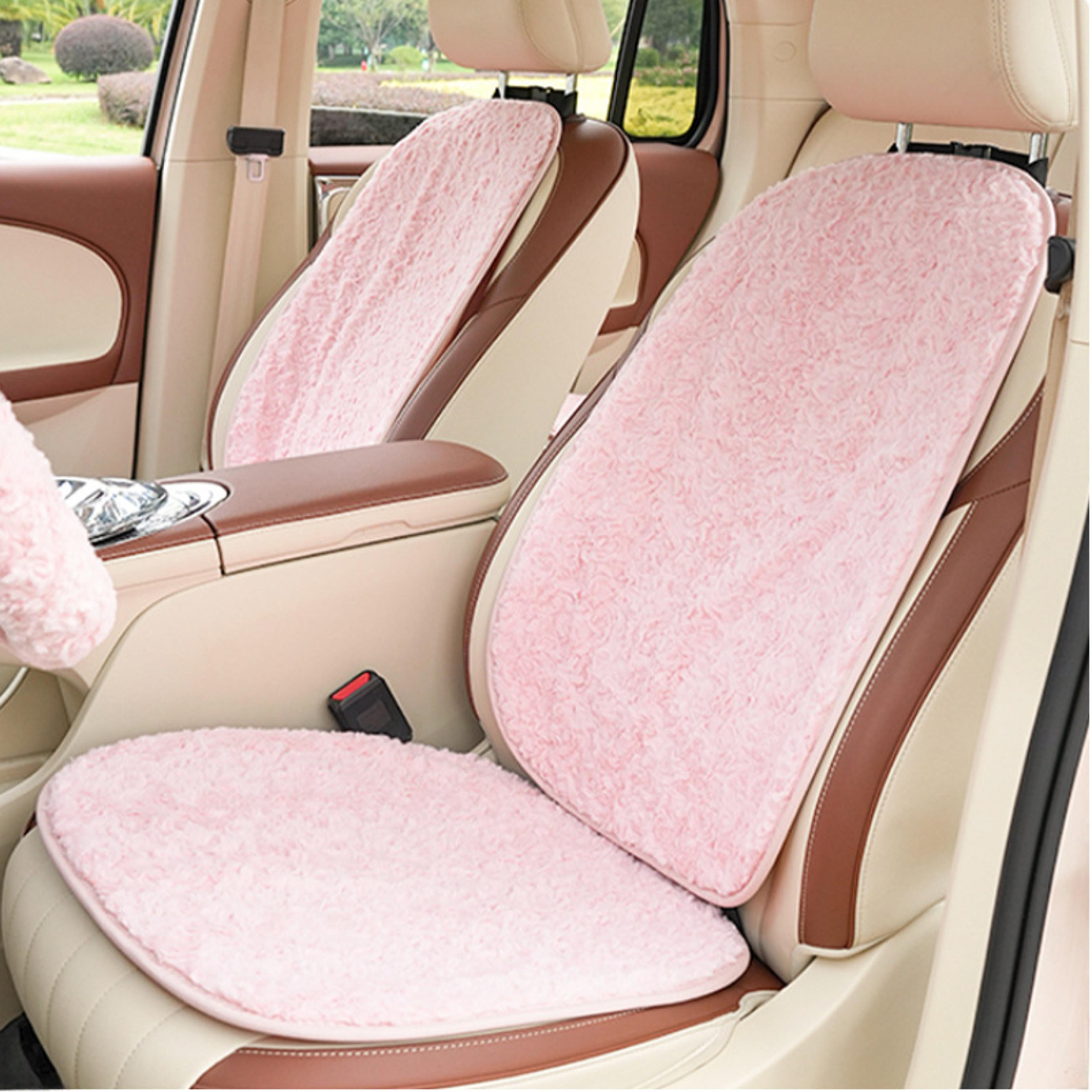 Rose Pink Plush Car Seat Cushion Set For Autumn And Winter 3