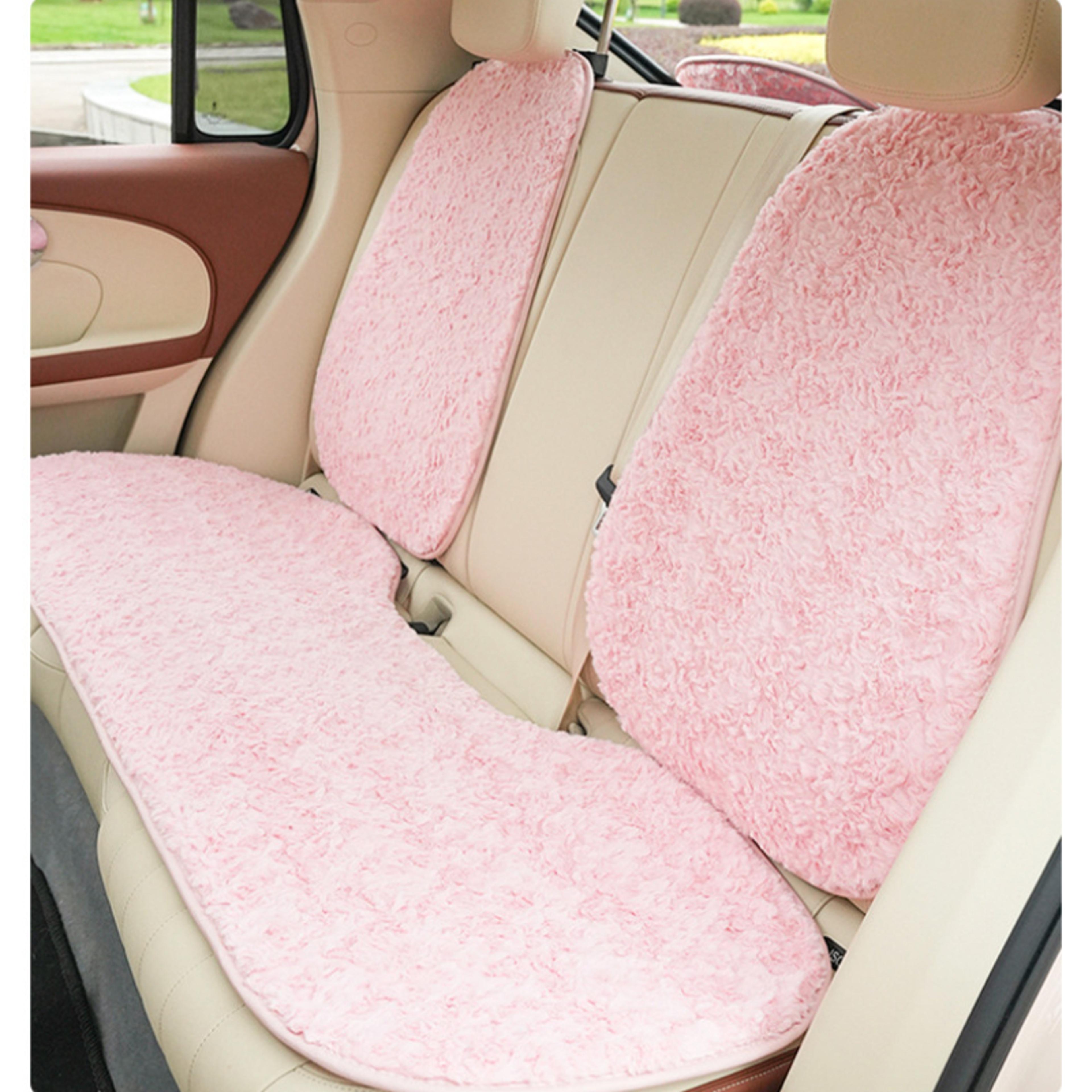 Rose Pink Plush Car Seat Cushion Set For Autumn And Winter 5