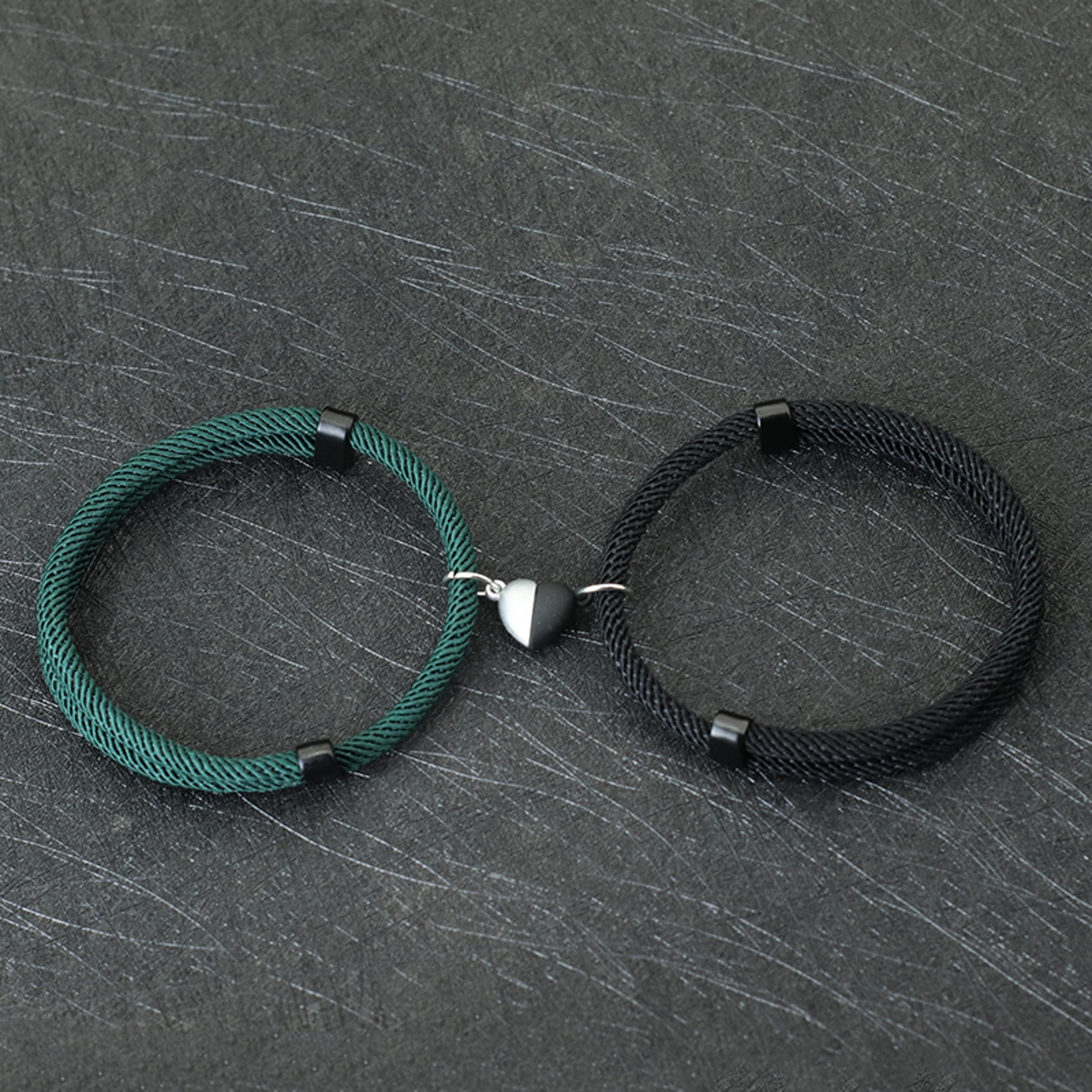 matching couple heart magnetic bracelets adjustable 2-piece set