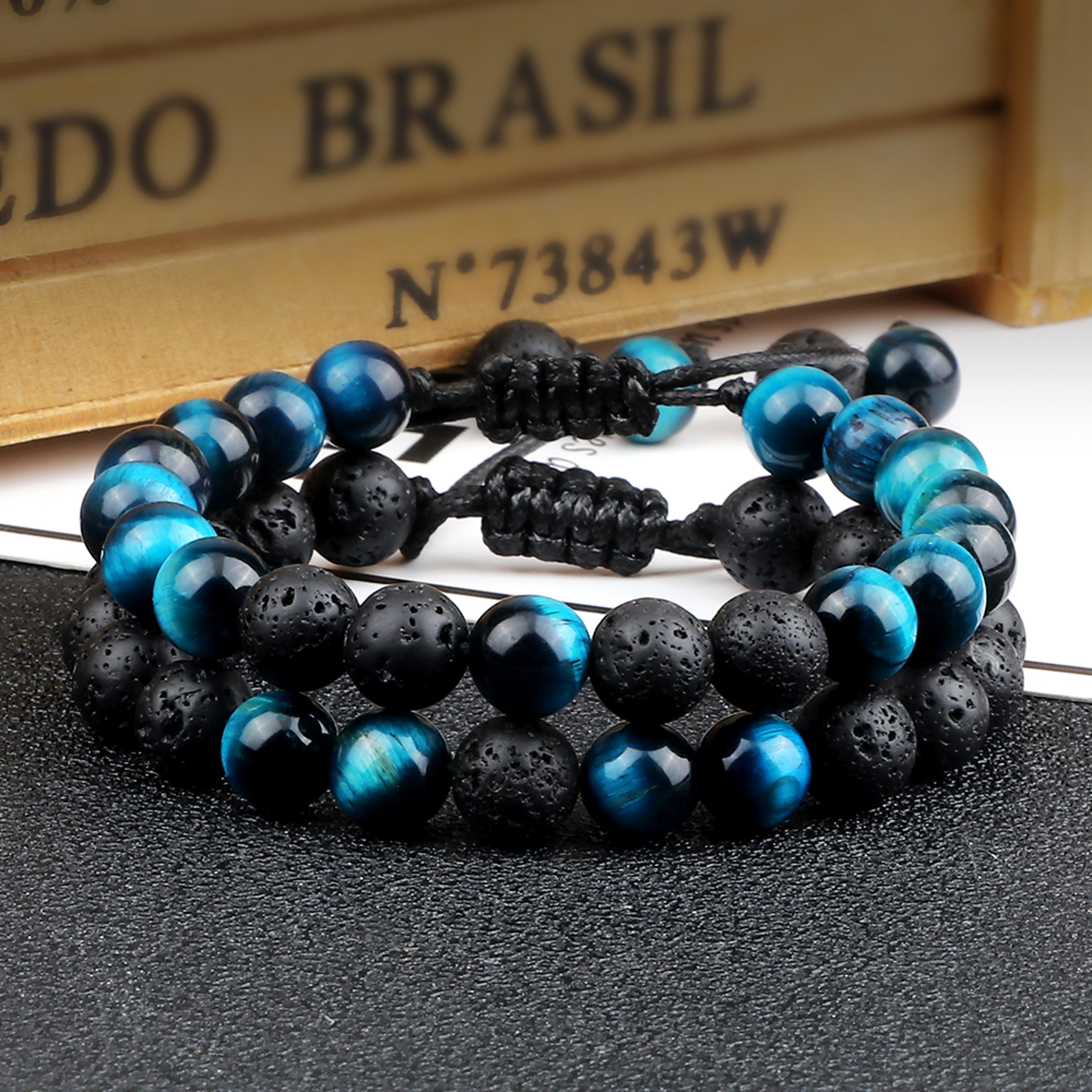 8mm Black Lava Bead Bracelet With Tiger Eye Stones And Adjustable Braided Rope 2