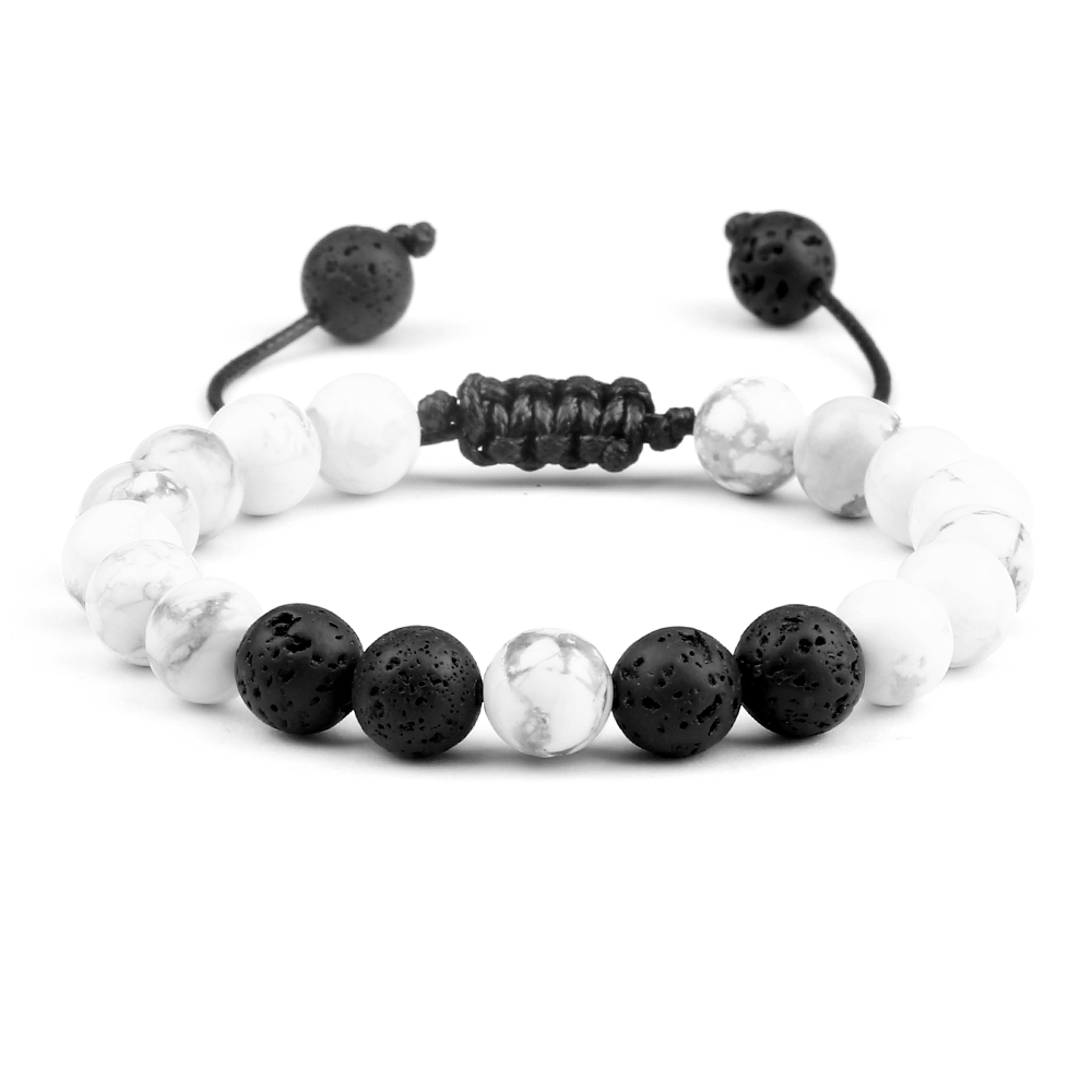 8mm Black Lava Bead Bracelet With Tiger Eye Stones And Adjustable Braided Rope 8