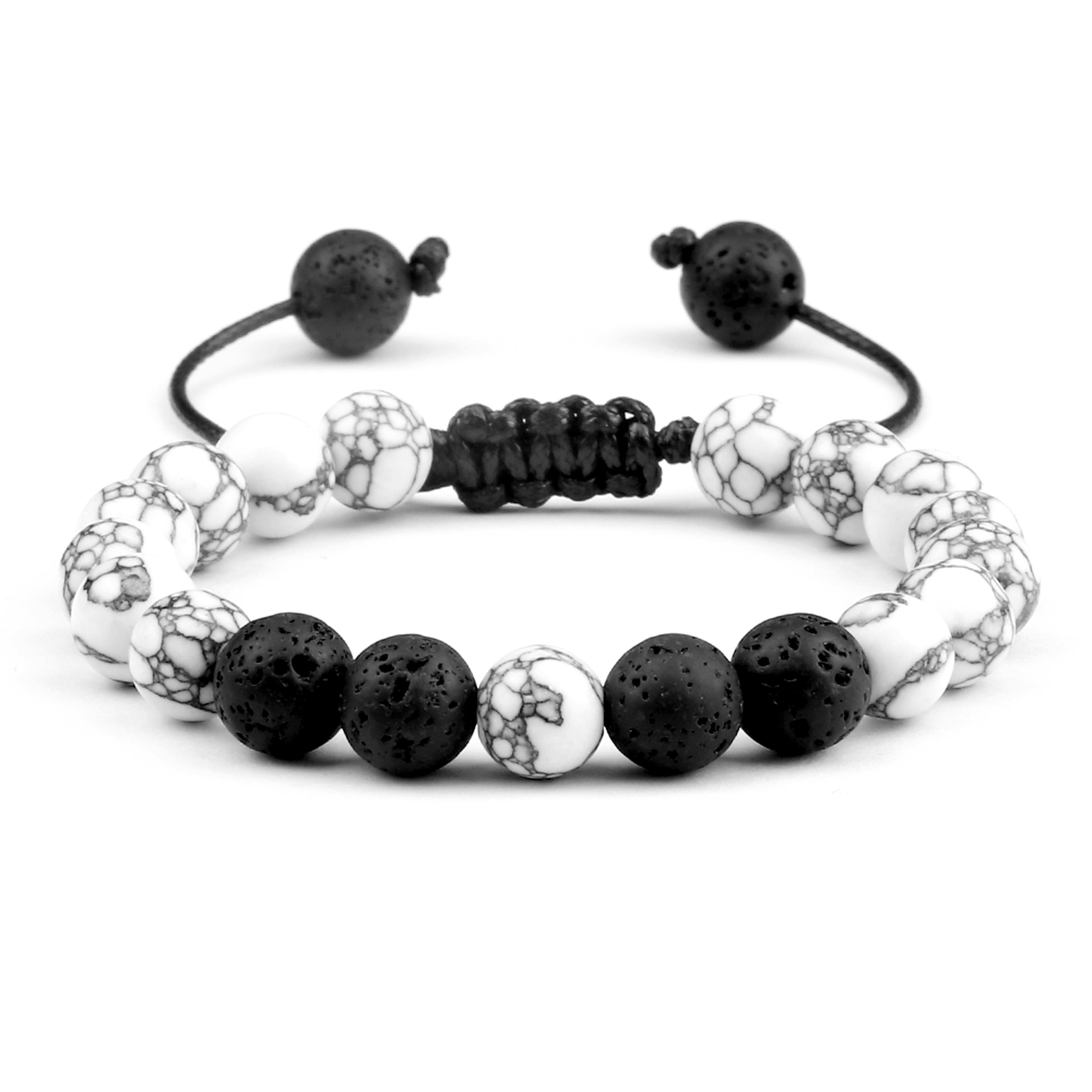 8mm Black Lava Bead Bracelet With Tiger Eye Stones And Adjustable Braided Rope 14