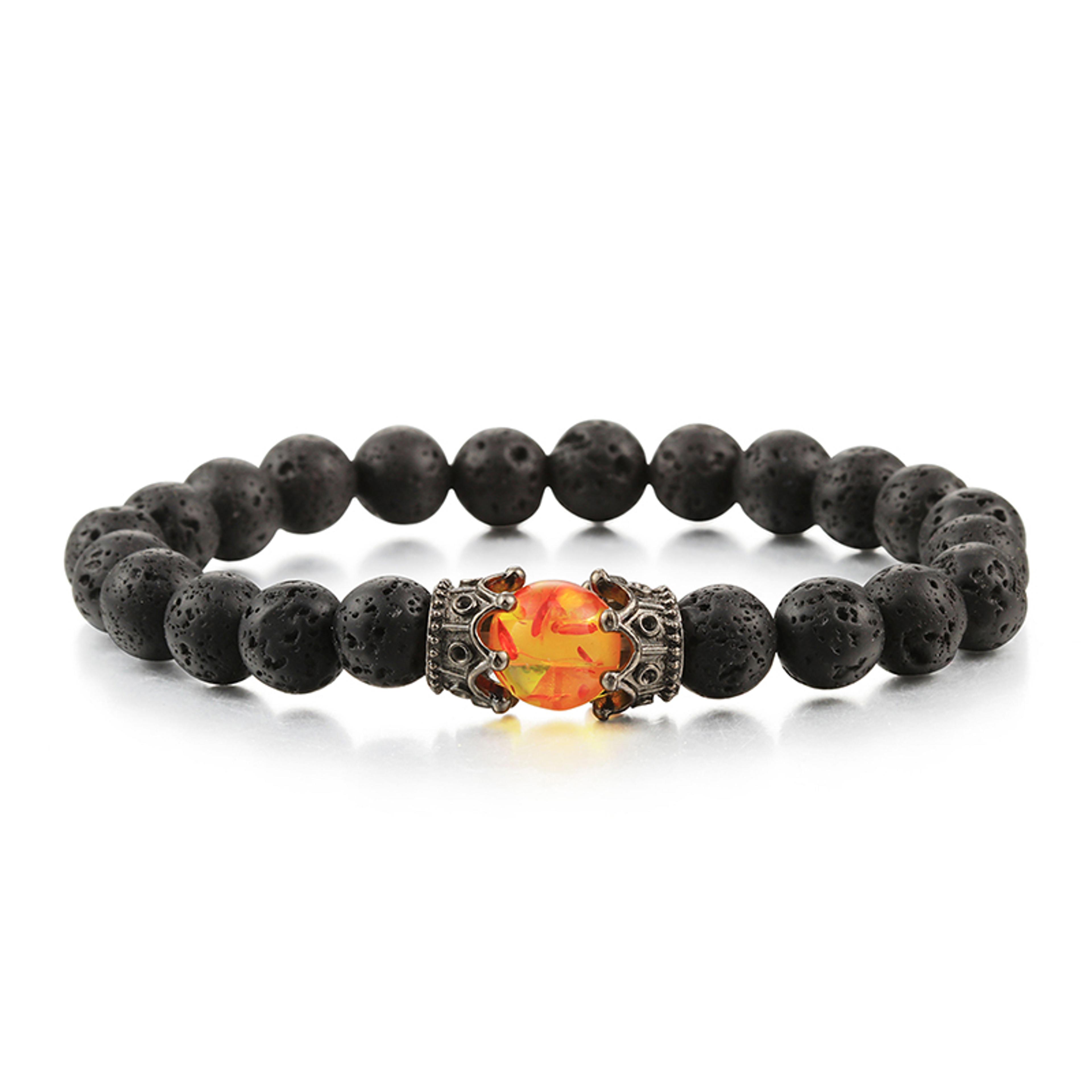 8mm Black Lava Bead Bracelet With Tiger Eye Stones And Adjustable Braided Rope 22