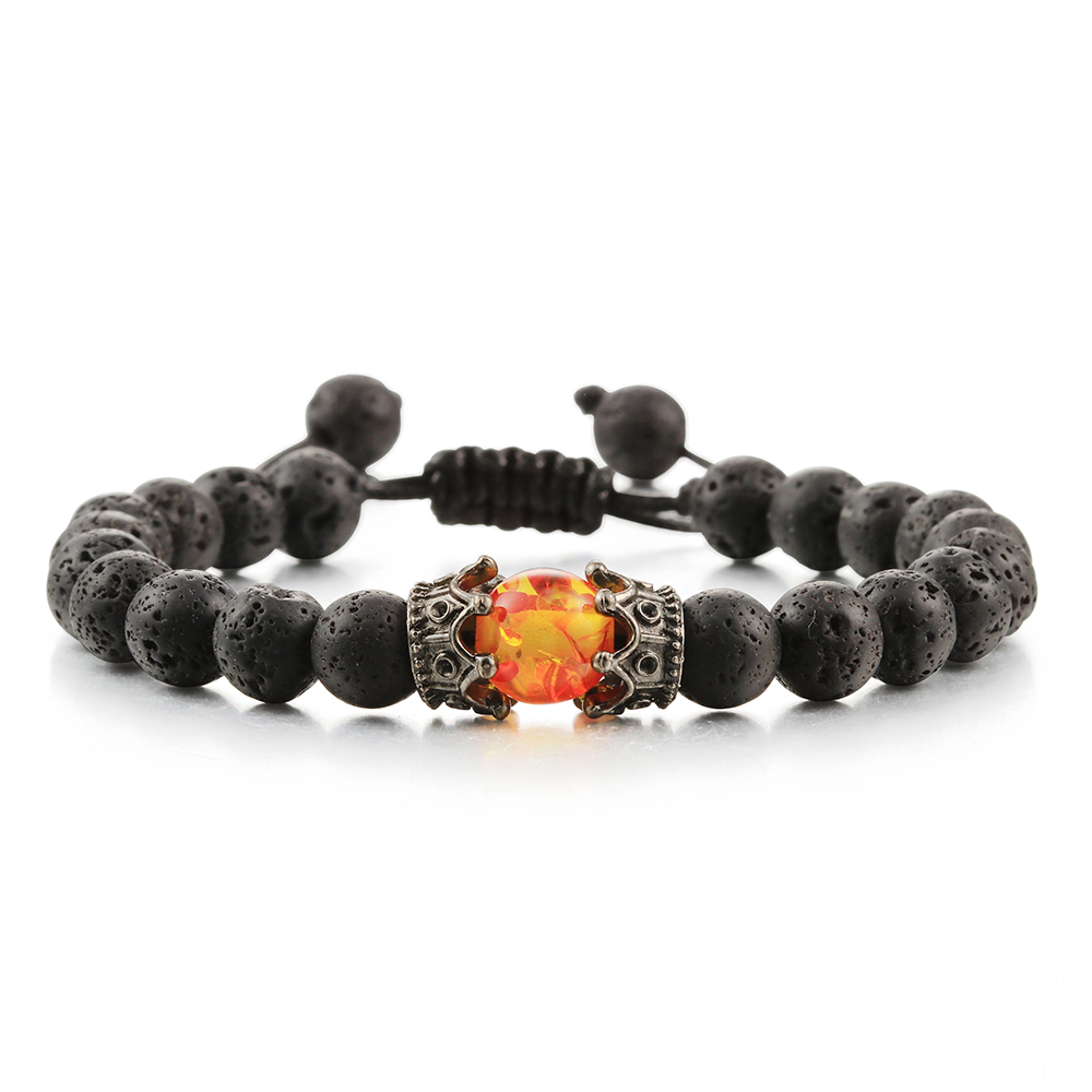 8mm Black Lava Bead Bracelet With Tiger Eye Stones And Adjustable Braided Rope 24