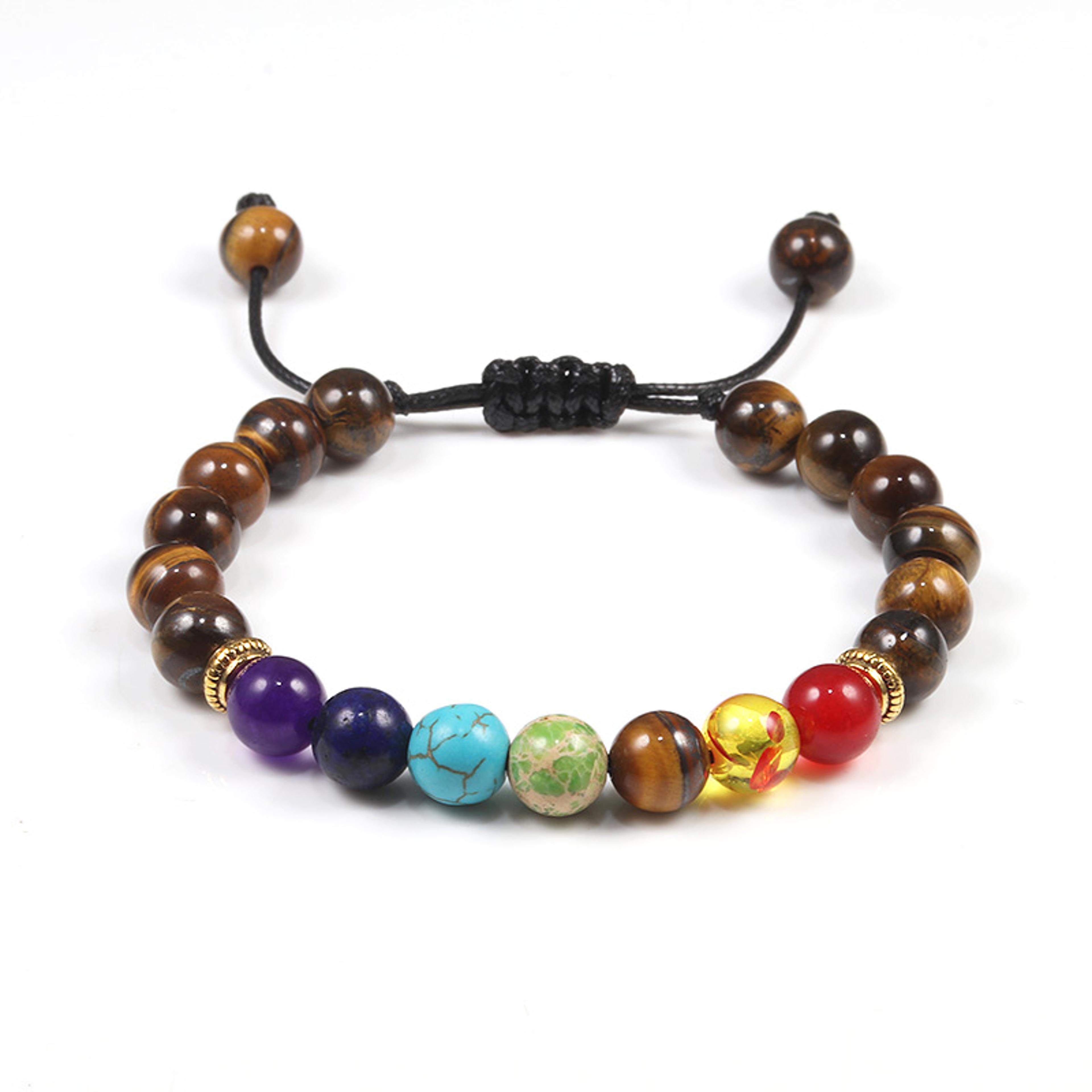 8mm Black Lava Bead Bracelet With Tiger Eye Stones And Adjustable Braided Rope 26