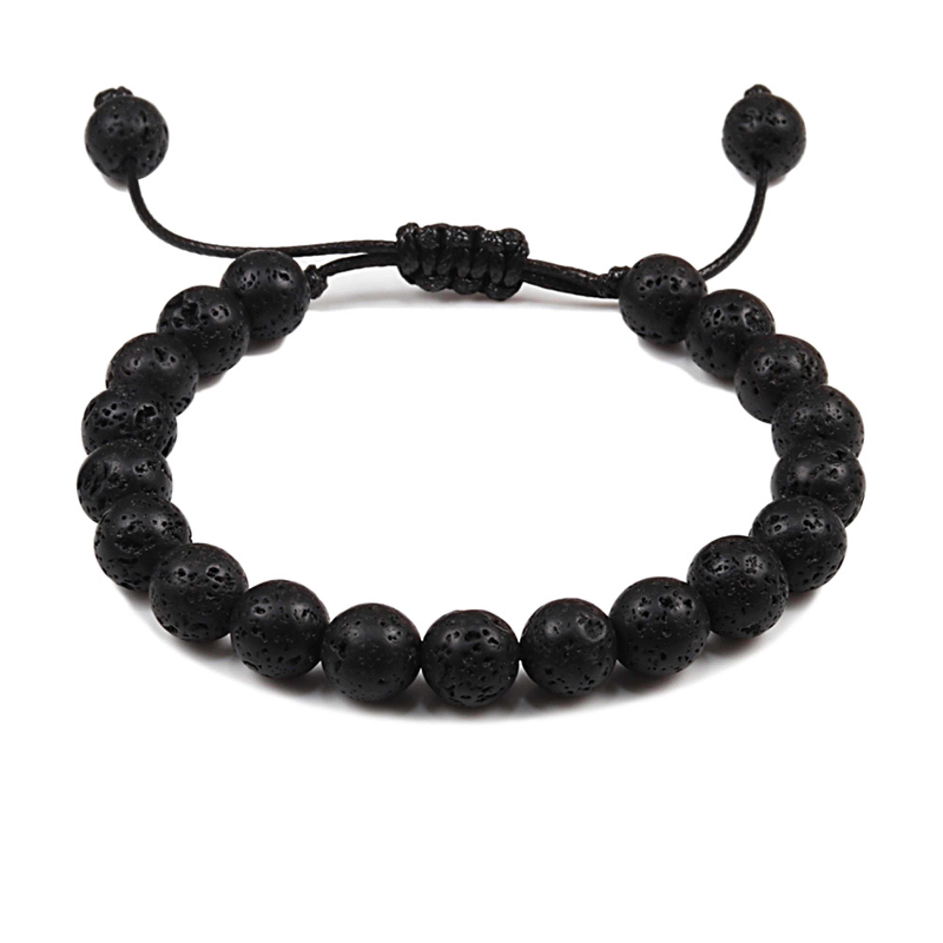 8mm Black Lava Bead Bracelet With Tiger Eye Stones And Adjustable Braided Rope 27