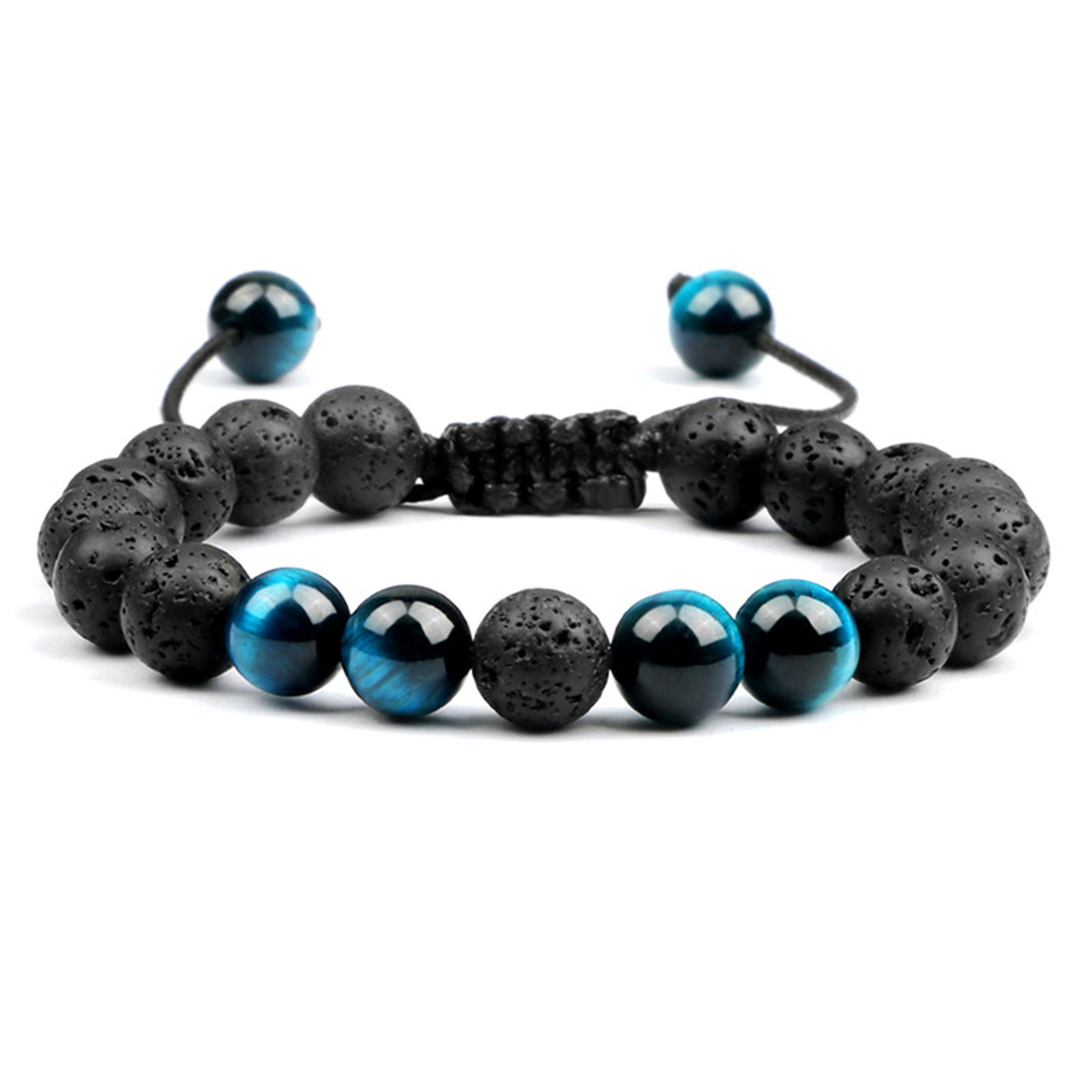 8mm Black Lava Bead Bracelet With Tiger Eye Stones And Adjustable Braided Rope 32