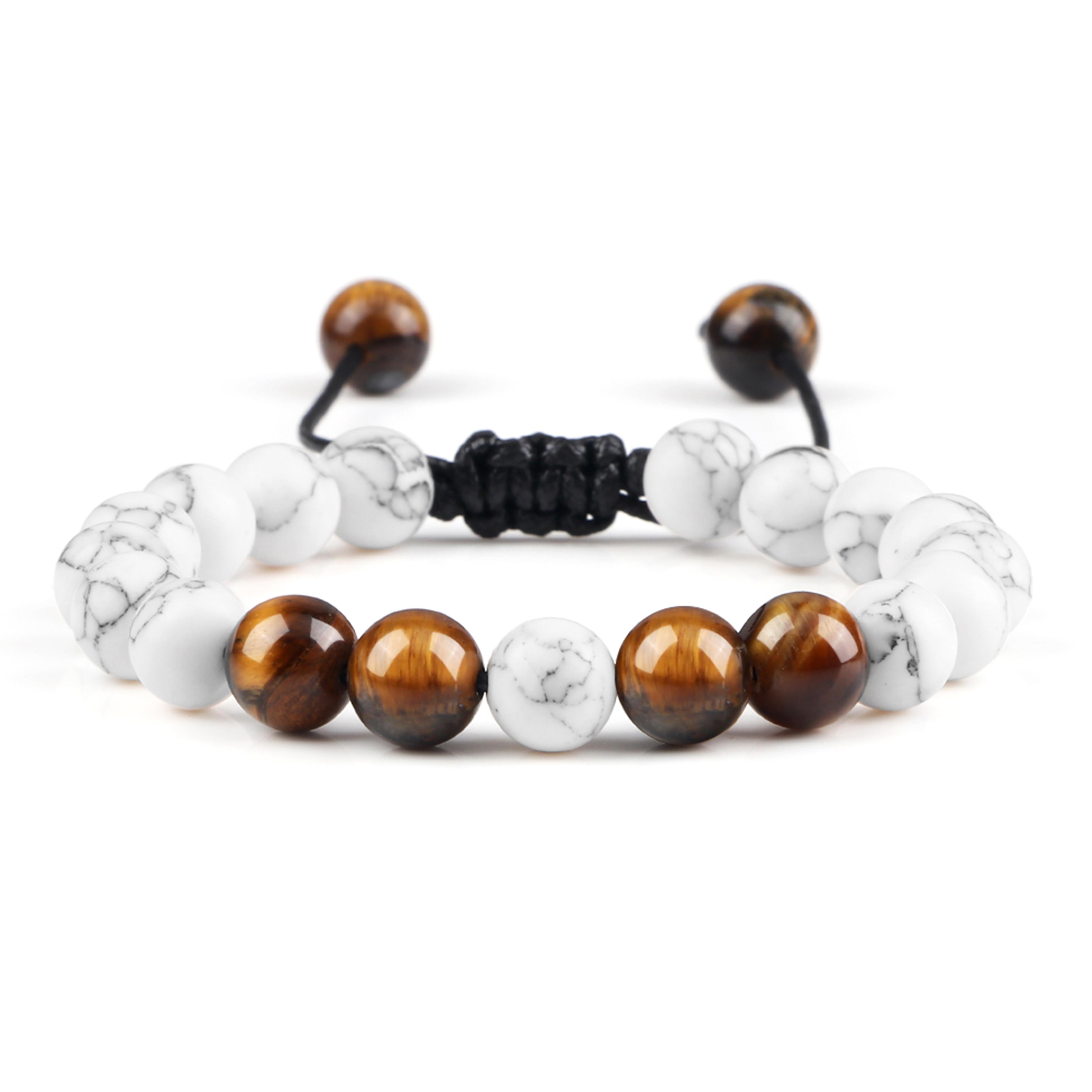 Adjustable Couples Bracelets With 8mm Beads And Braided Macrame Design 19
