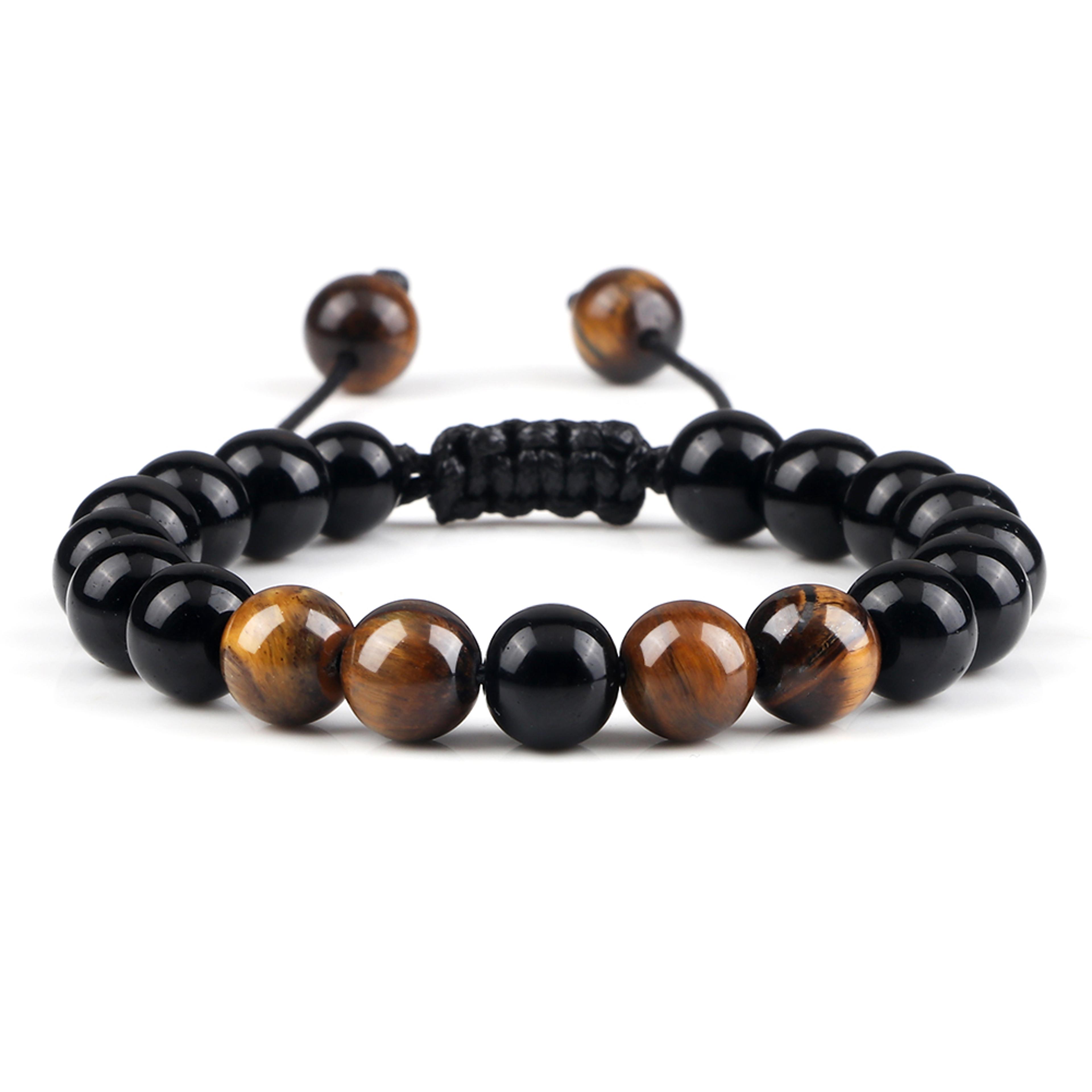 Adjustable Couples Bracelets With 8mm Beads And Braided Macrame Design 21