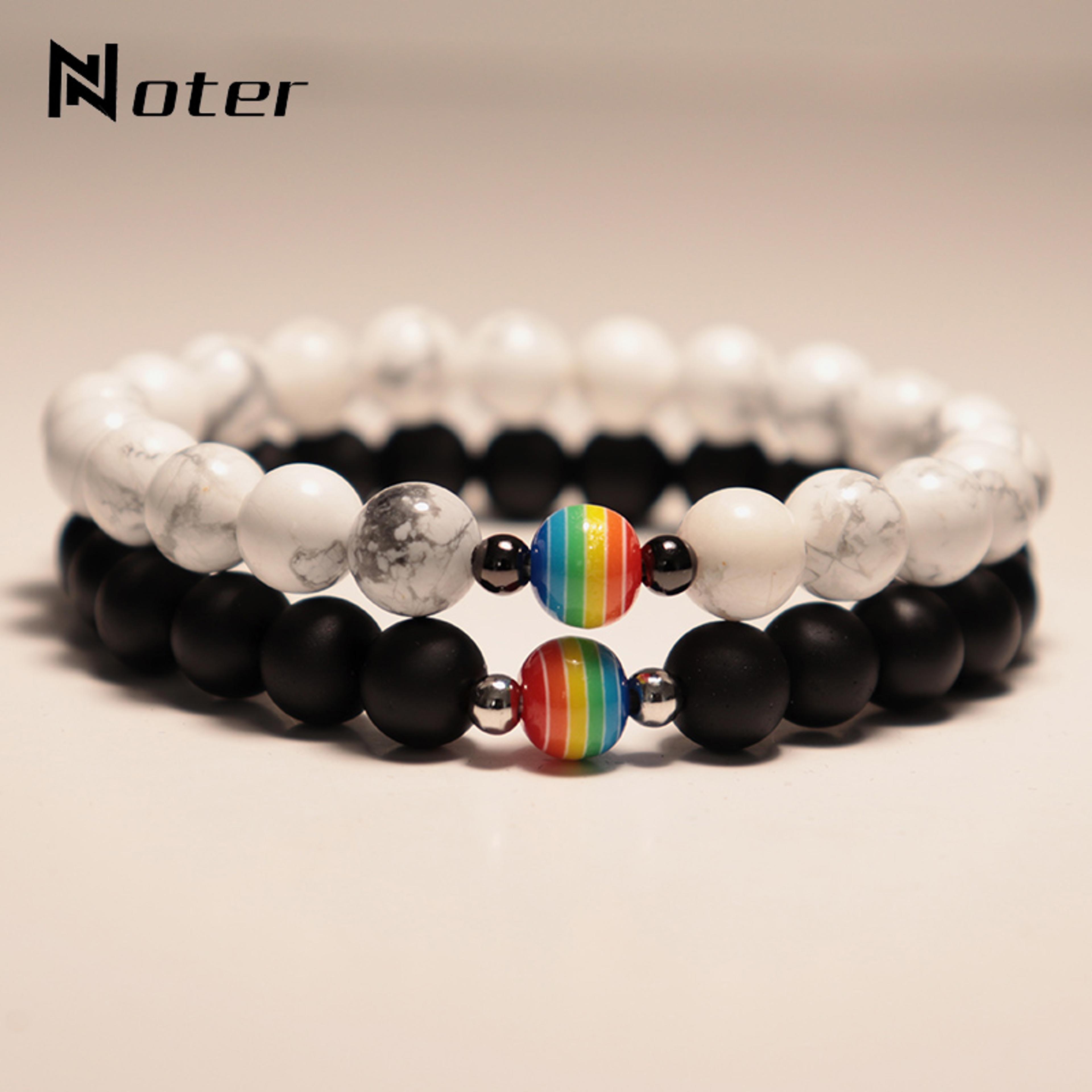 natural frosted stone beaded bracelet for couples rainbow pride jewelry