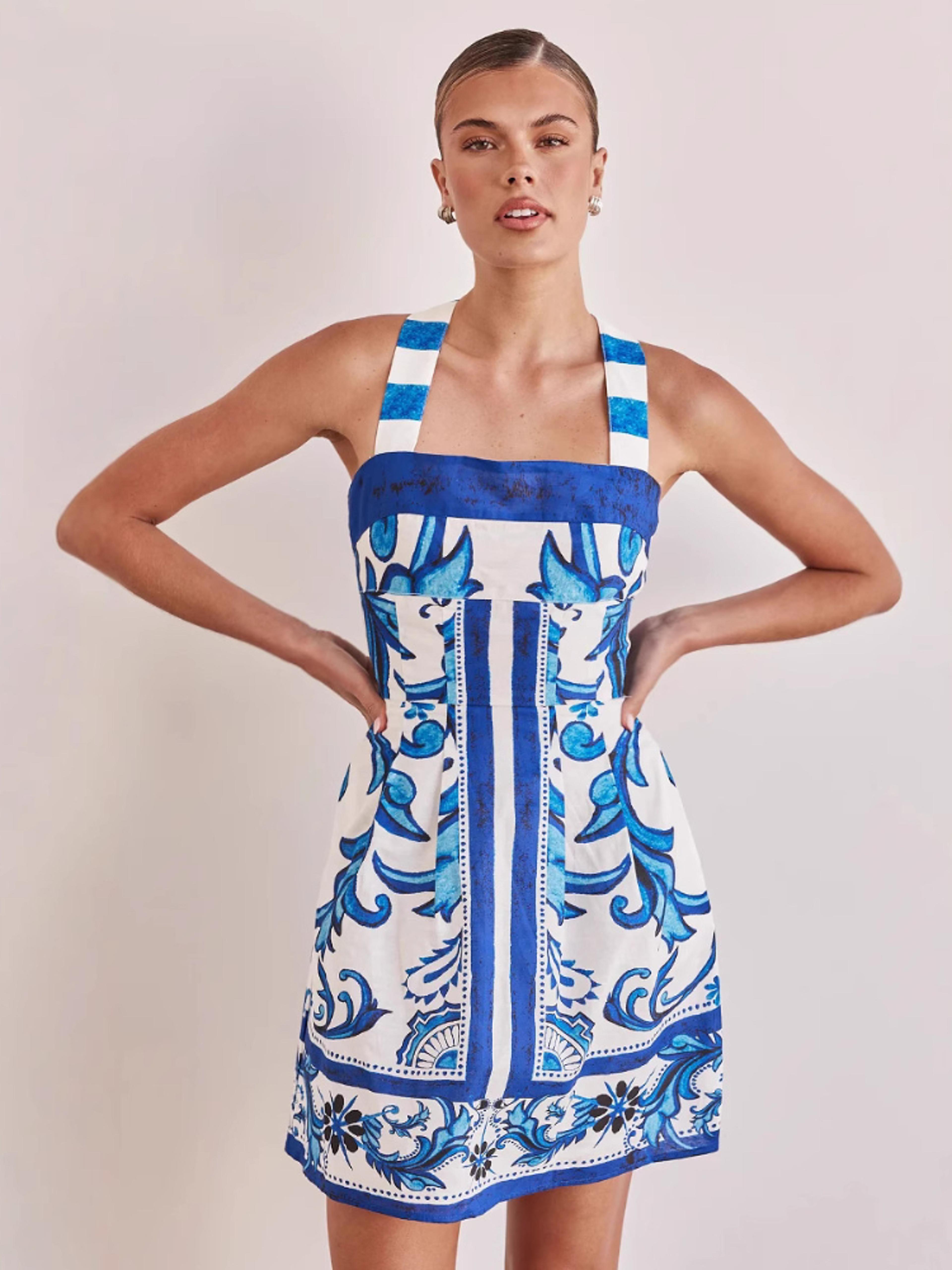 Womens Bohemian Color Block Sleeveless ALine Summer Dress 2