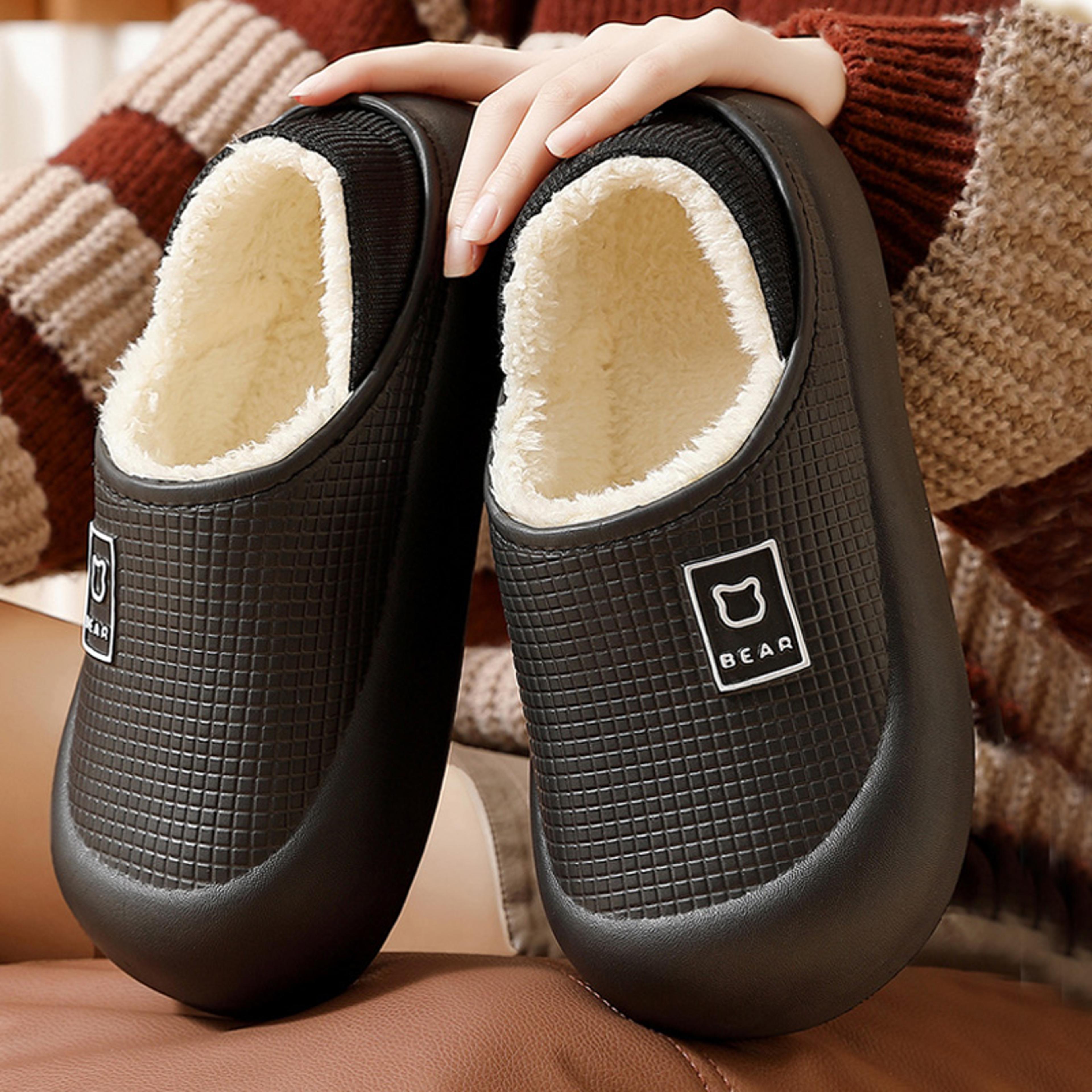 Waterproof Plush Slippers With NonSlip EVA Soles And Cute Bear Design 1