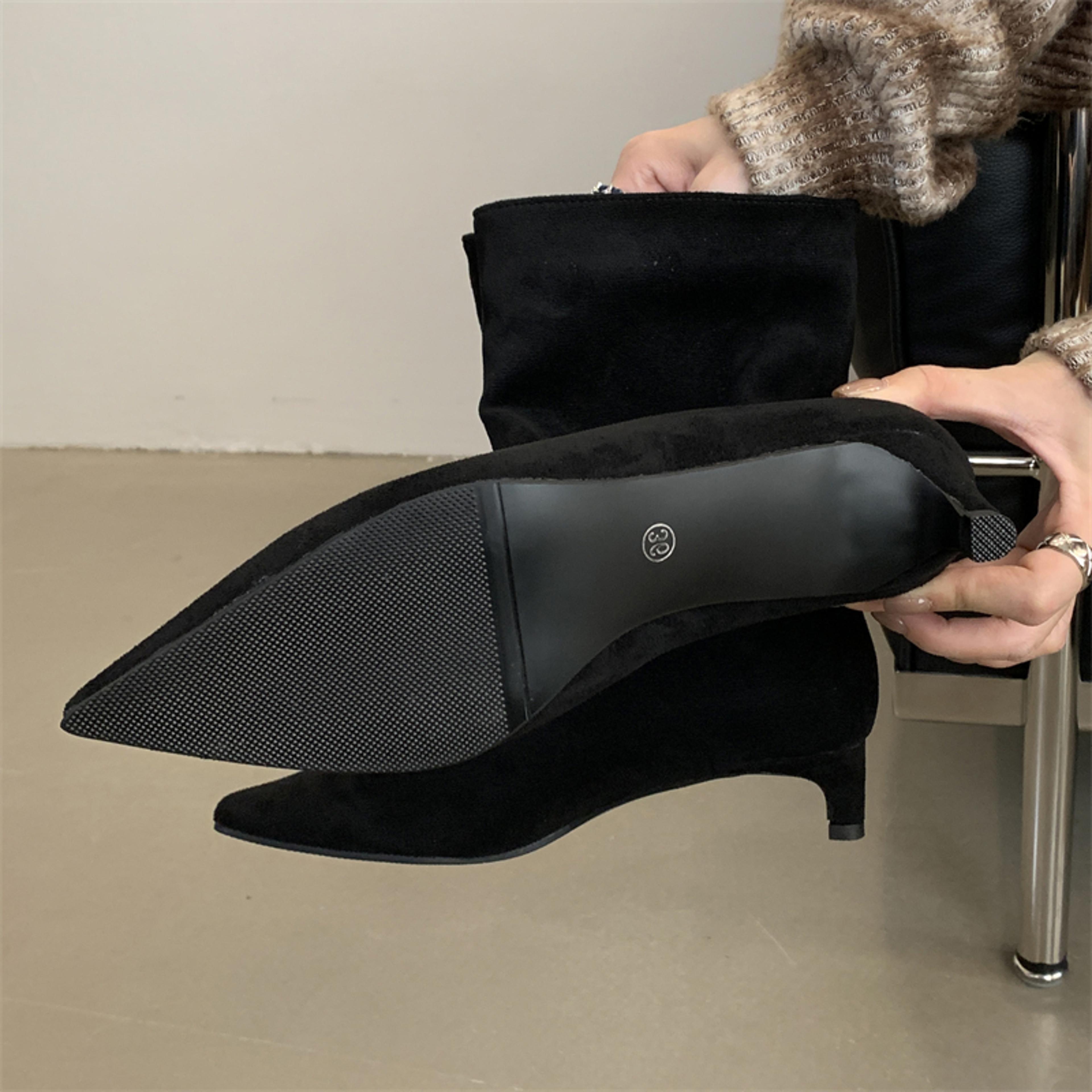 Womens Pointed Toe Ankle Boots With Thin Heels And SlipOn Design 6