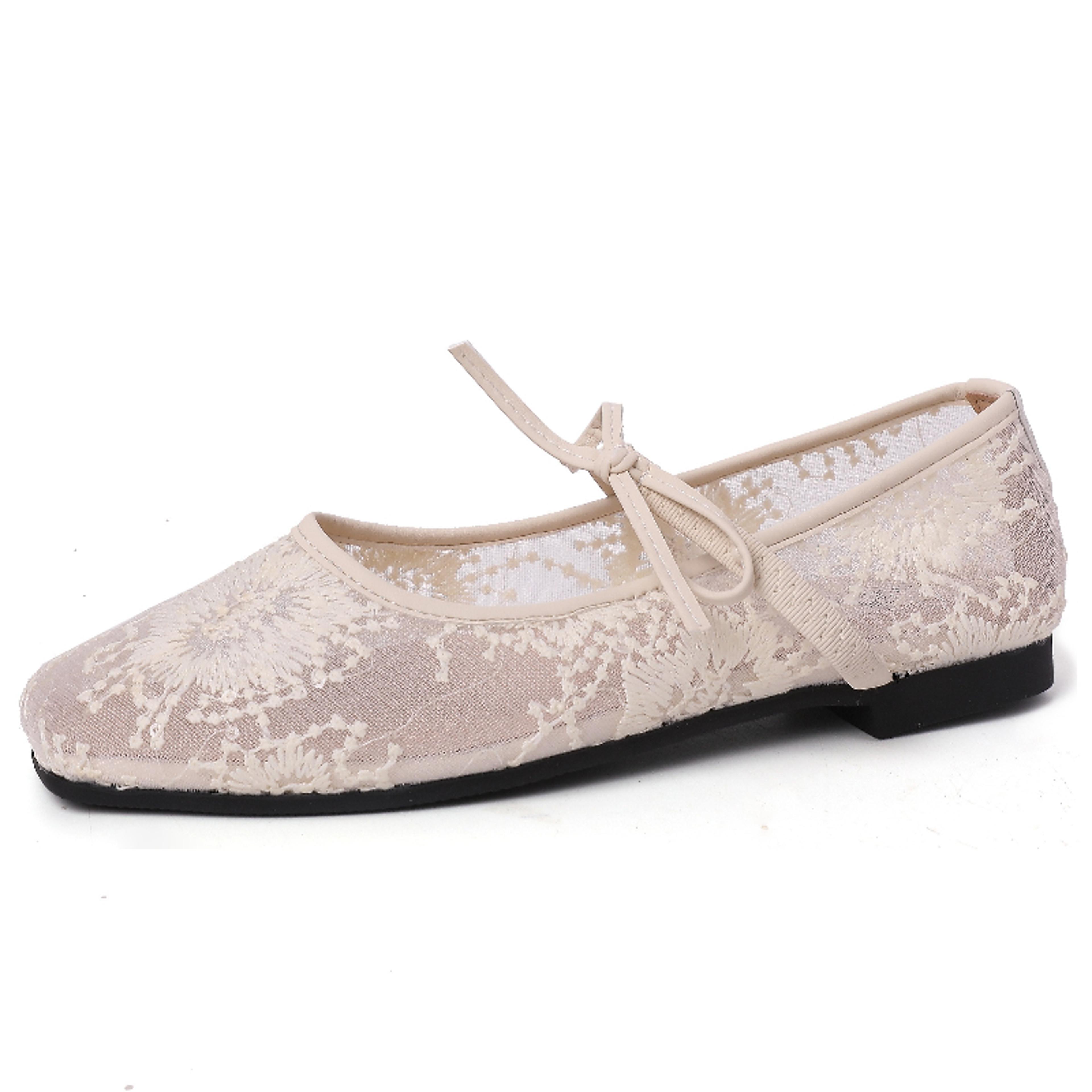 Womens Lace Mary Jane Flats With Butterfly Bow And Soft Rubber Sole 5