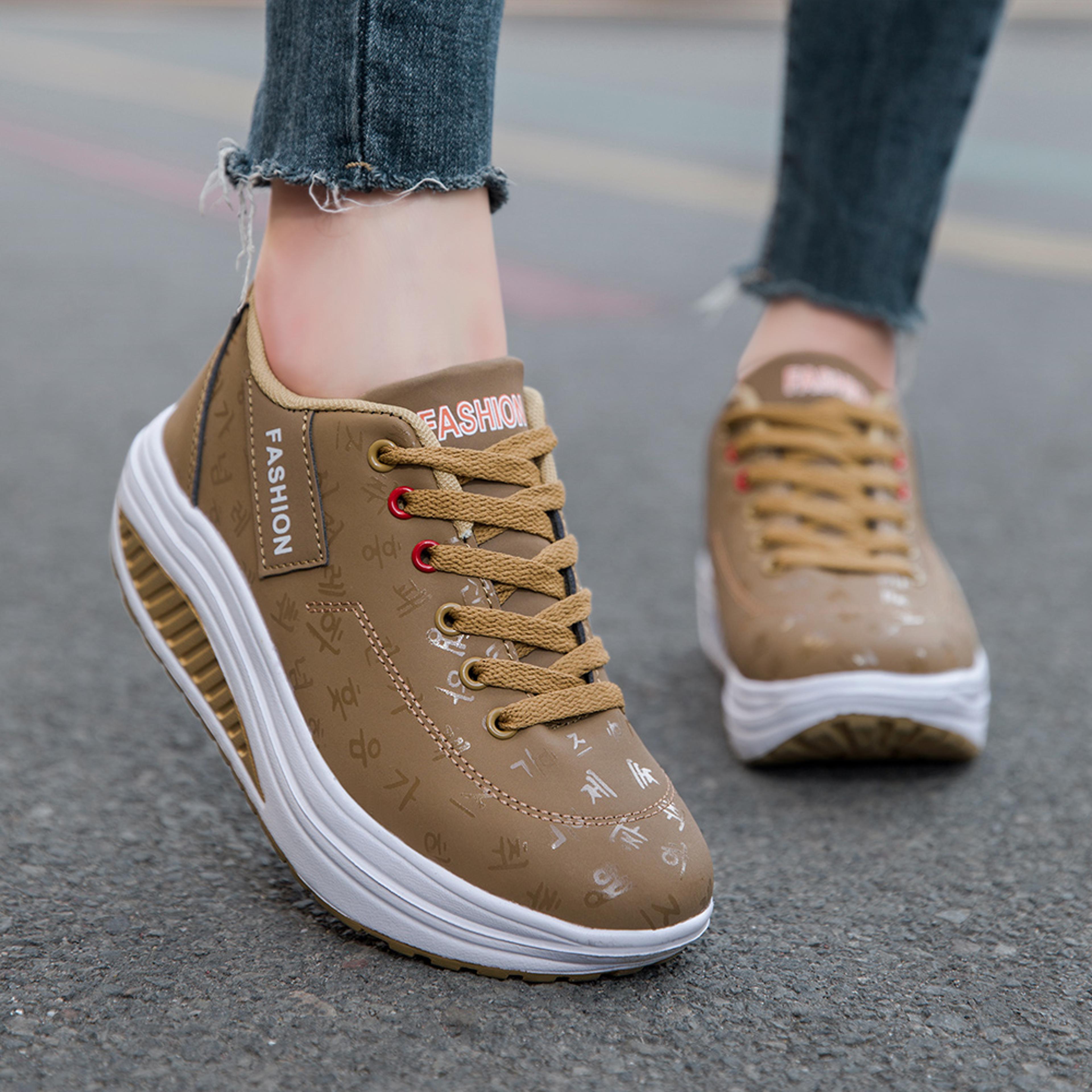 Womens Breathable Wedge Sneakers With Thick Sole And LaceUp Design 1