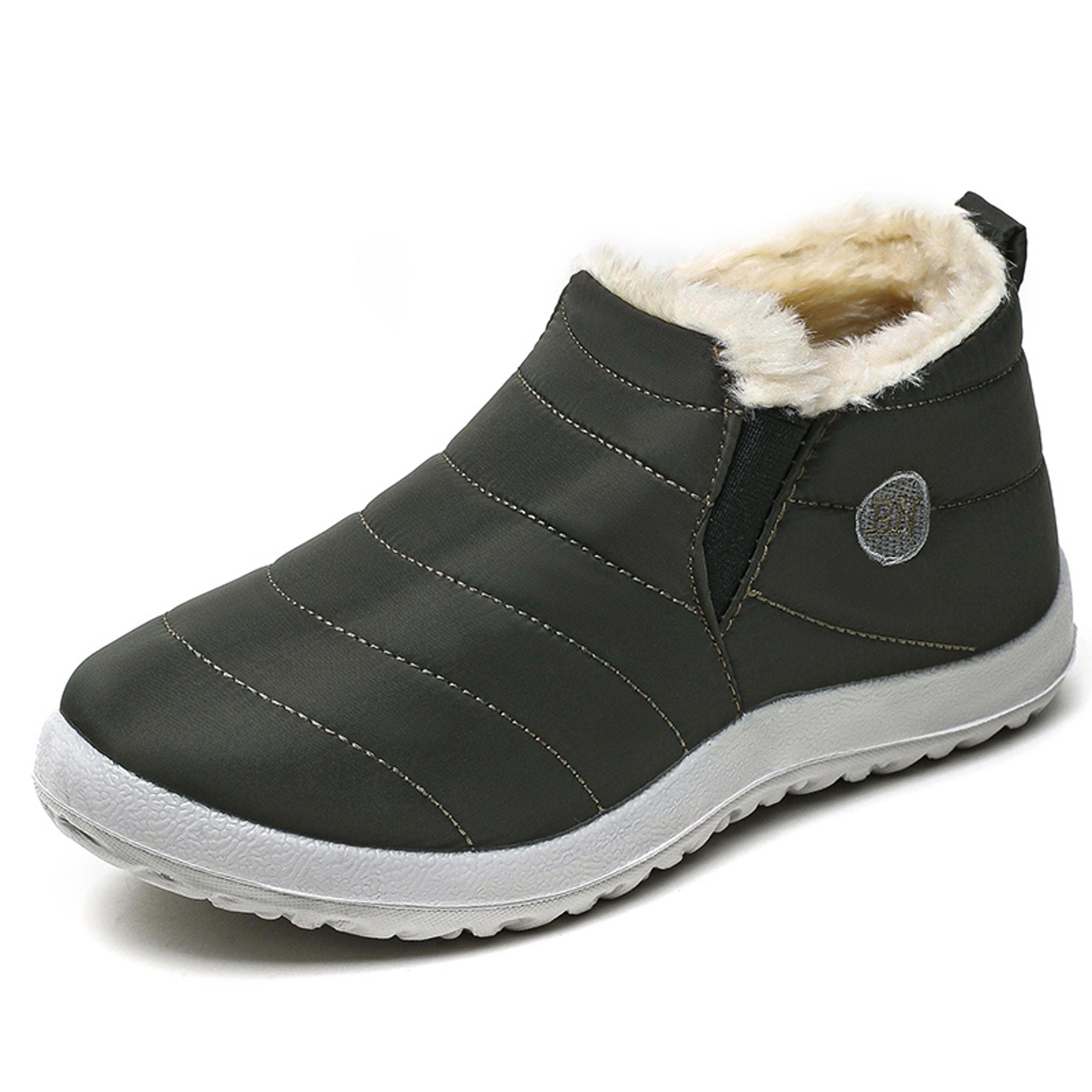 men's waterproof winter snow boots with plush lining and slip-on design