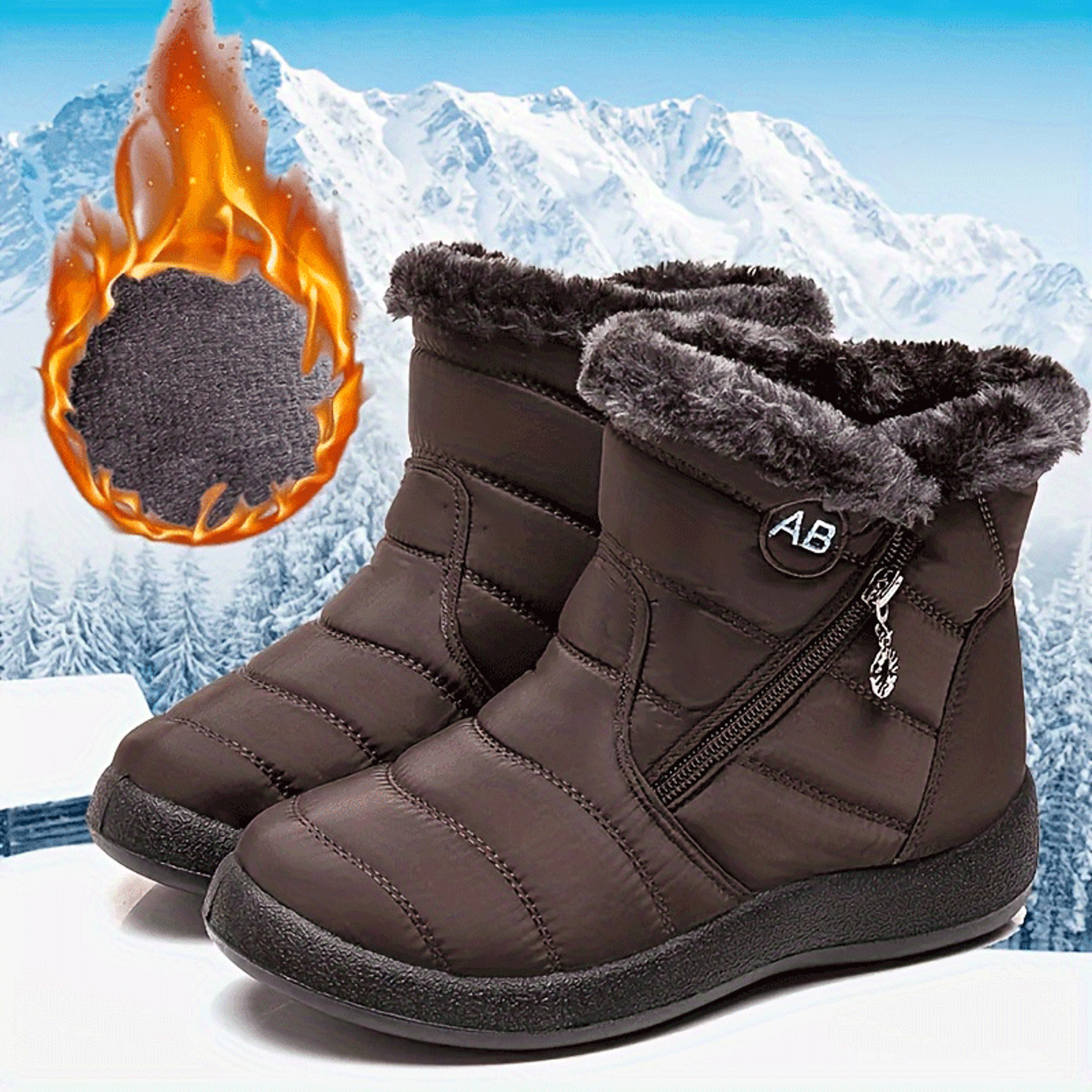Womens Waterproof Winter Snow Boots With Warm Flannel Lining And Side Zipper 7