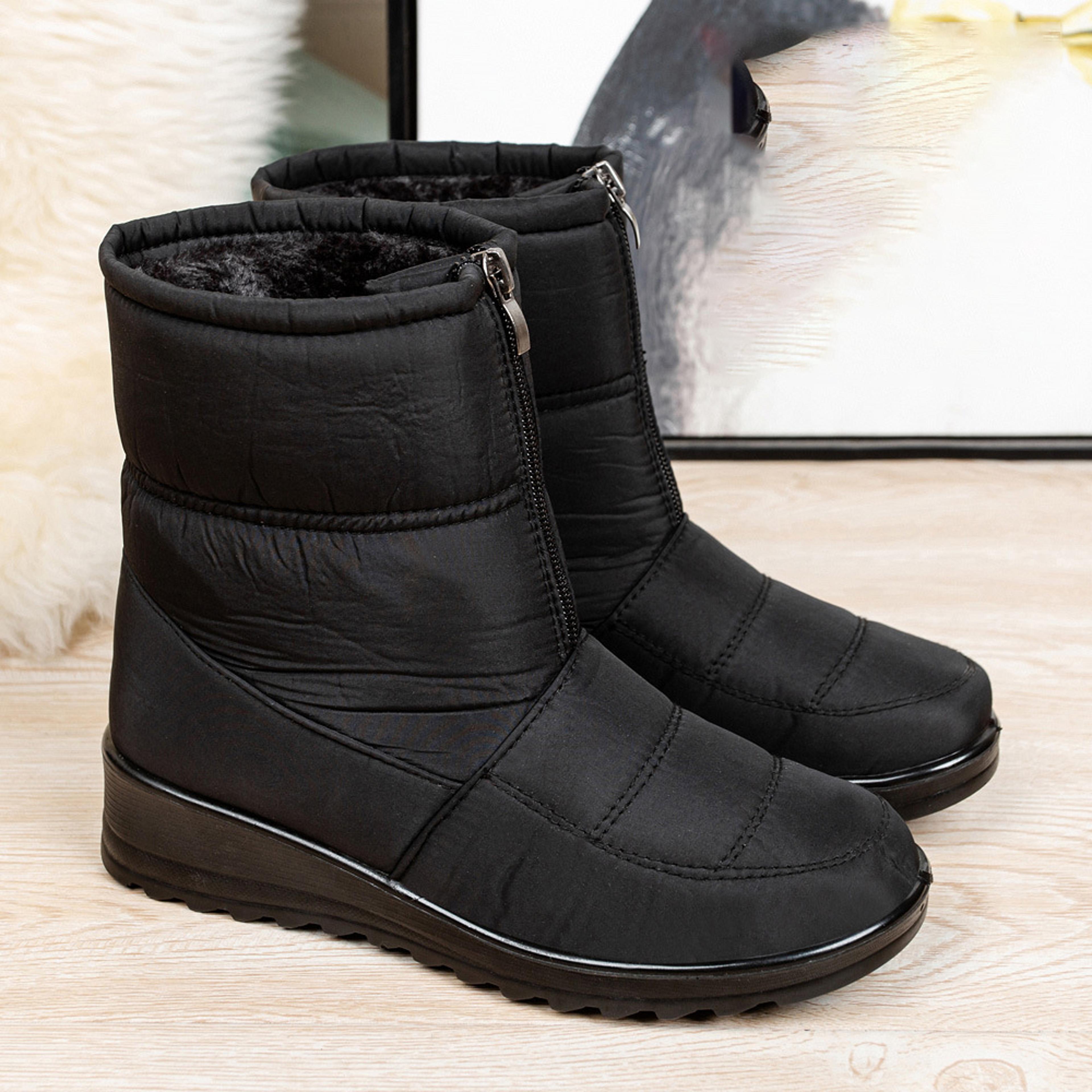Womens Waterproof Winter Snow Boots With Plush Lining And Front Zipper 9