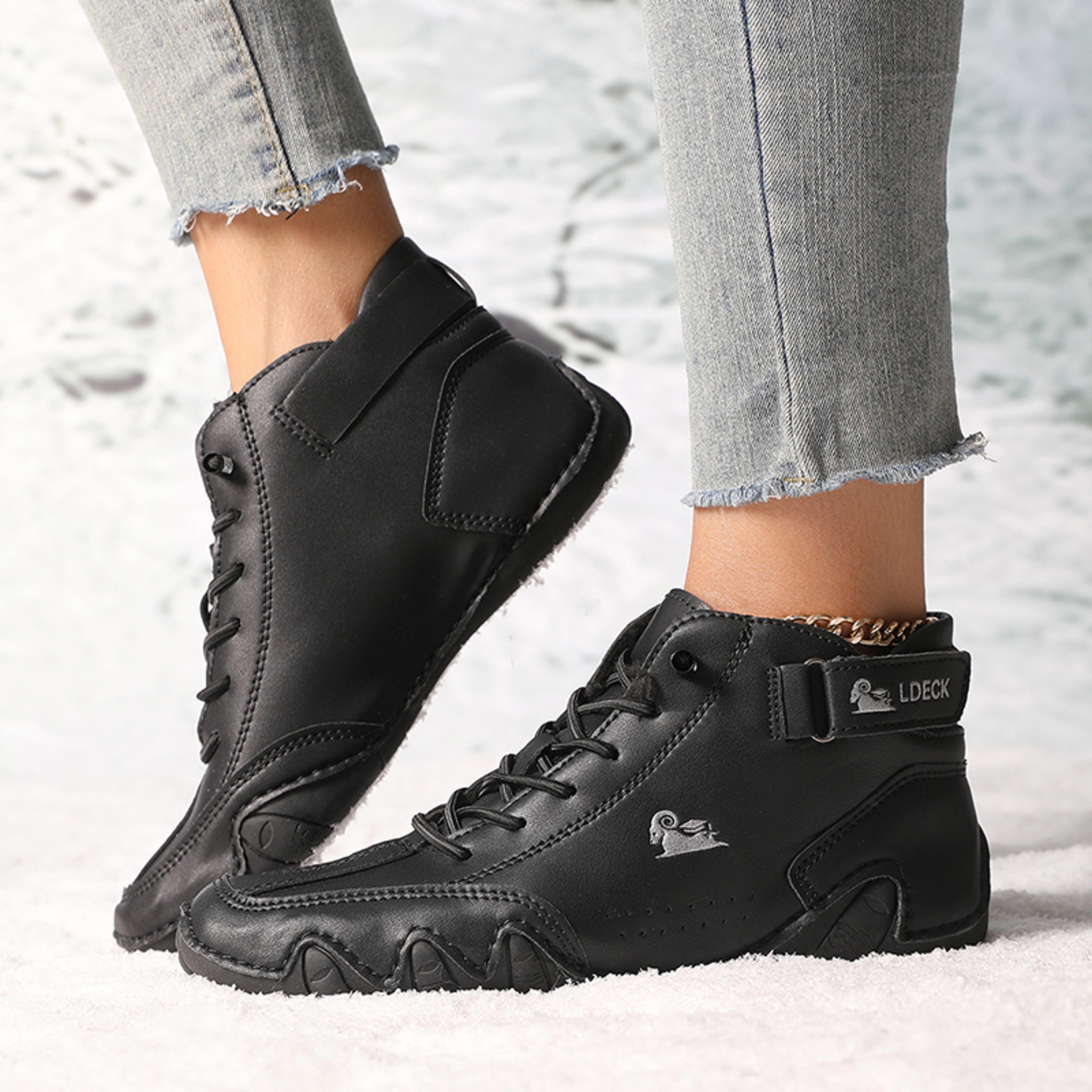 Womens LaceUp Ankle Boots With Microfiber Upper And Flat Rubber Sole 6