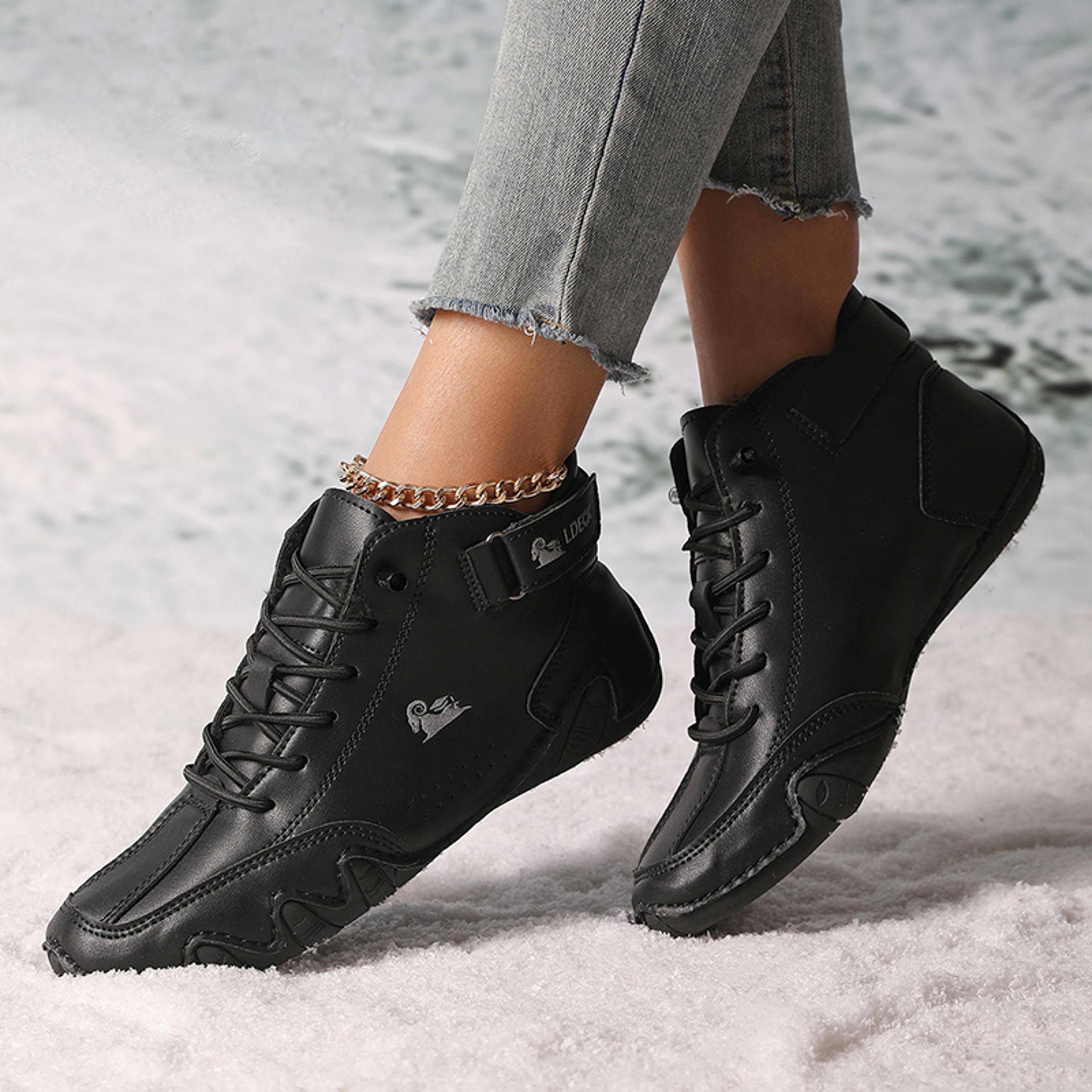 Womens LaceUp Ankle Boots With Microfiber Upper And Flat Rubber Sole 8