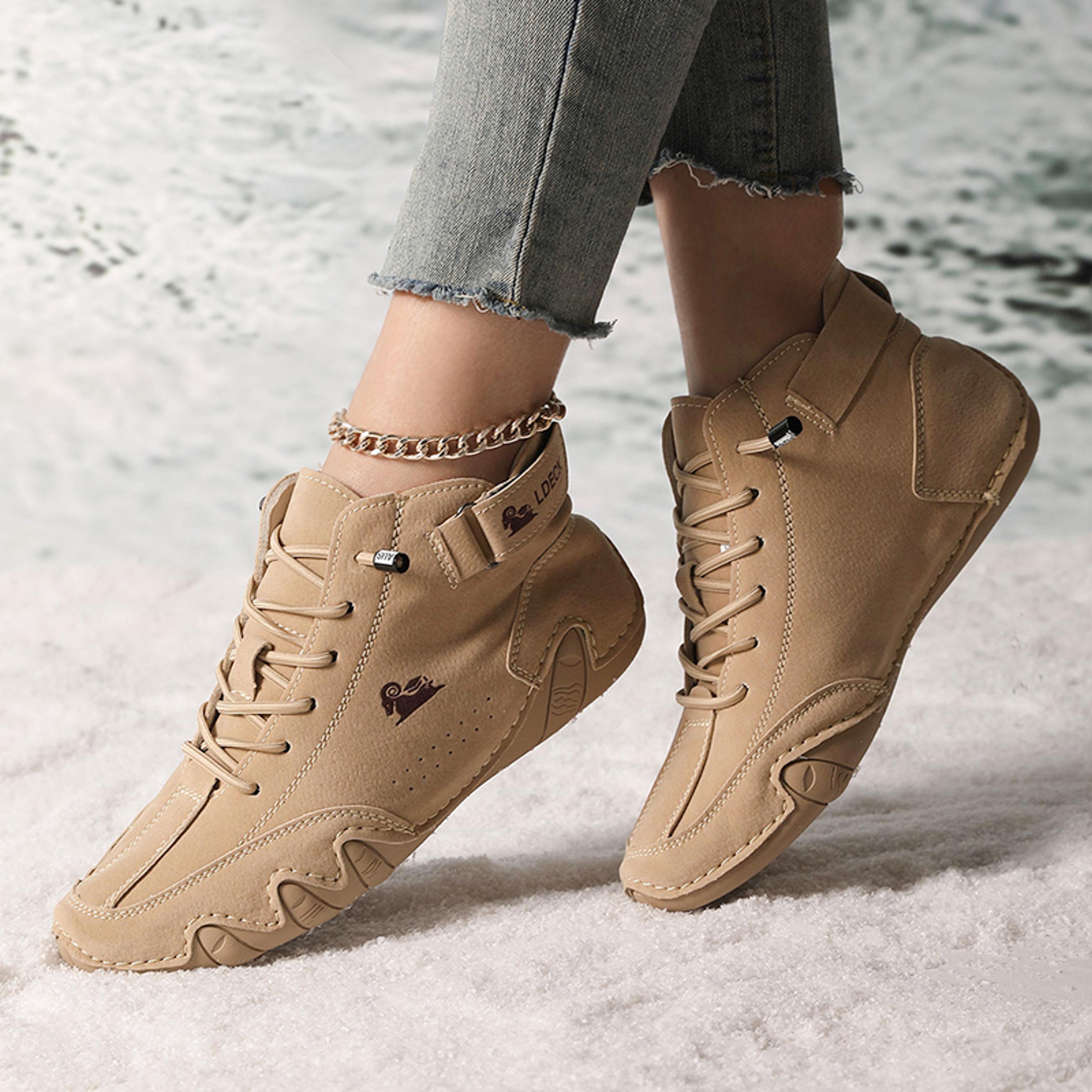 Womens LaceUp Ankle Boots With Microfiber Upper And Flat Rubber Sole 9