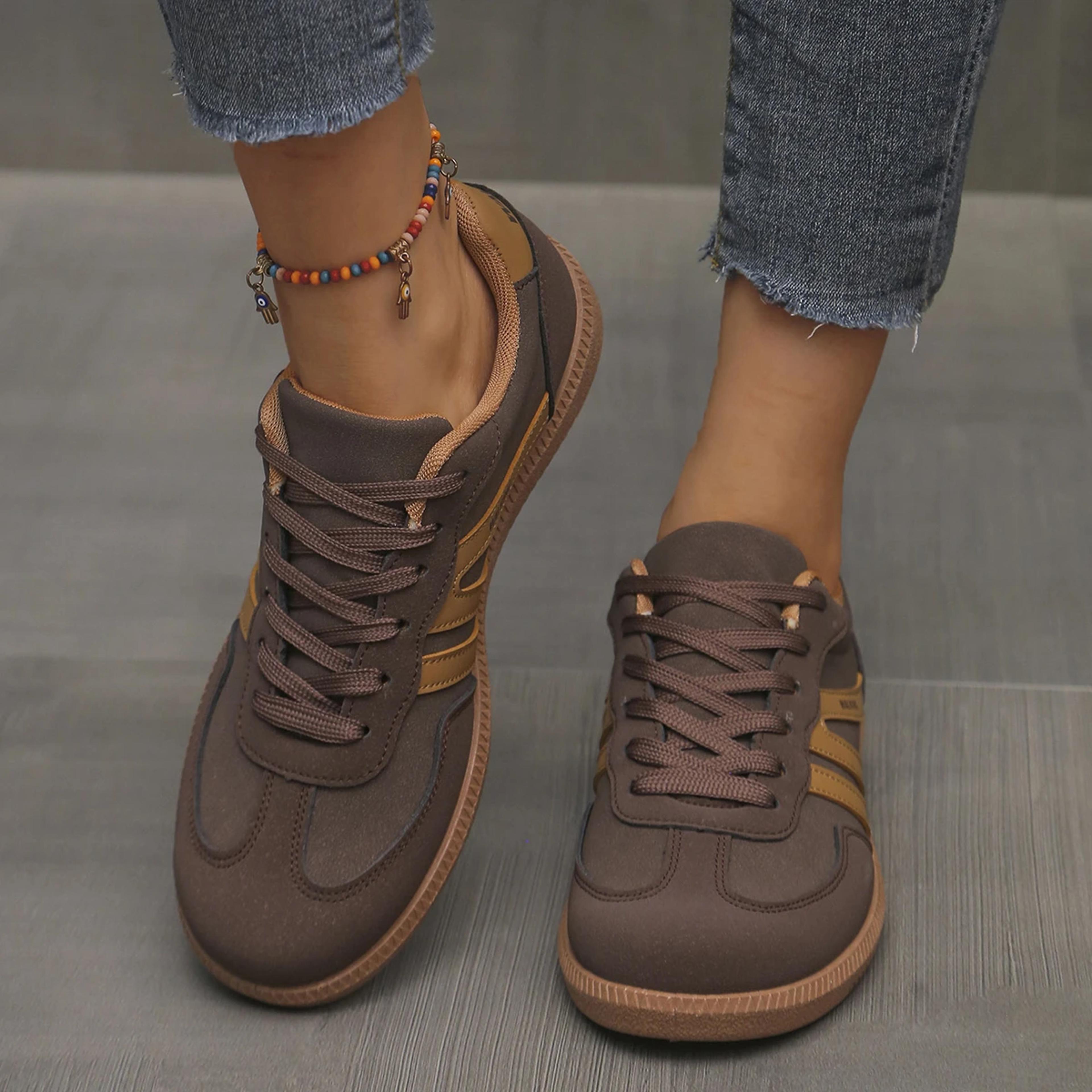 women's cow suede lace-up sneakers with rubber sole for casual wear