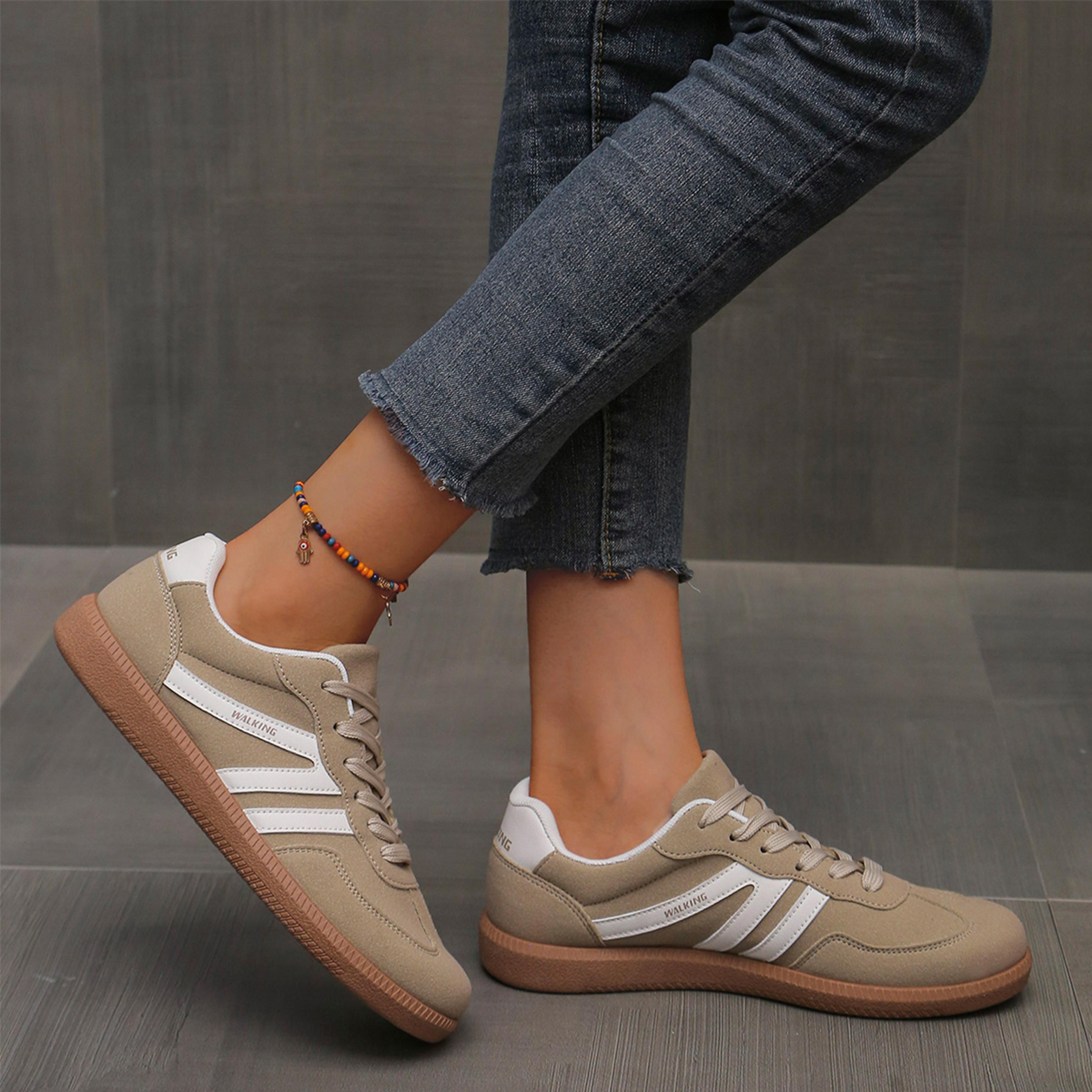 Womens Cow Suede LaceUp Sneakers With Rubber Sole For Casual Wear 9