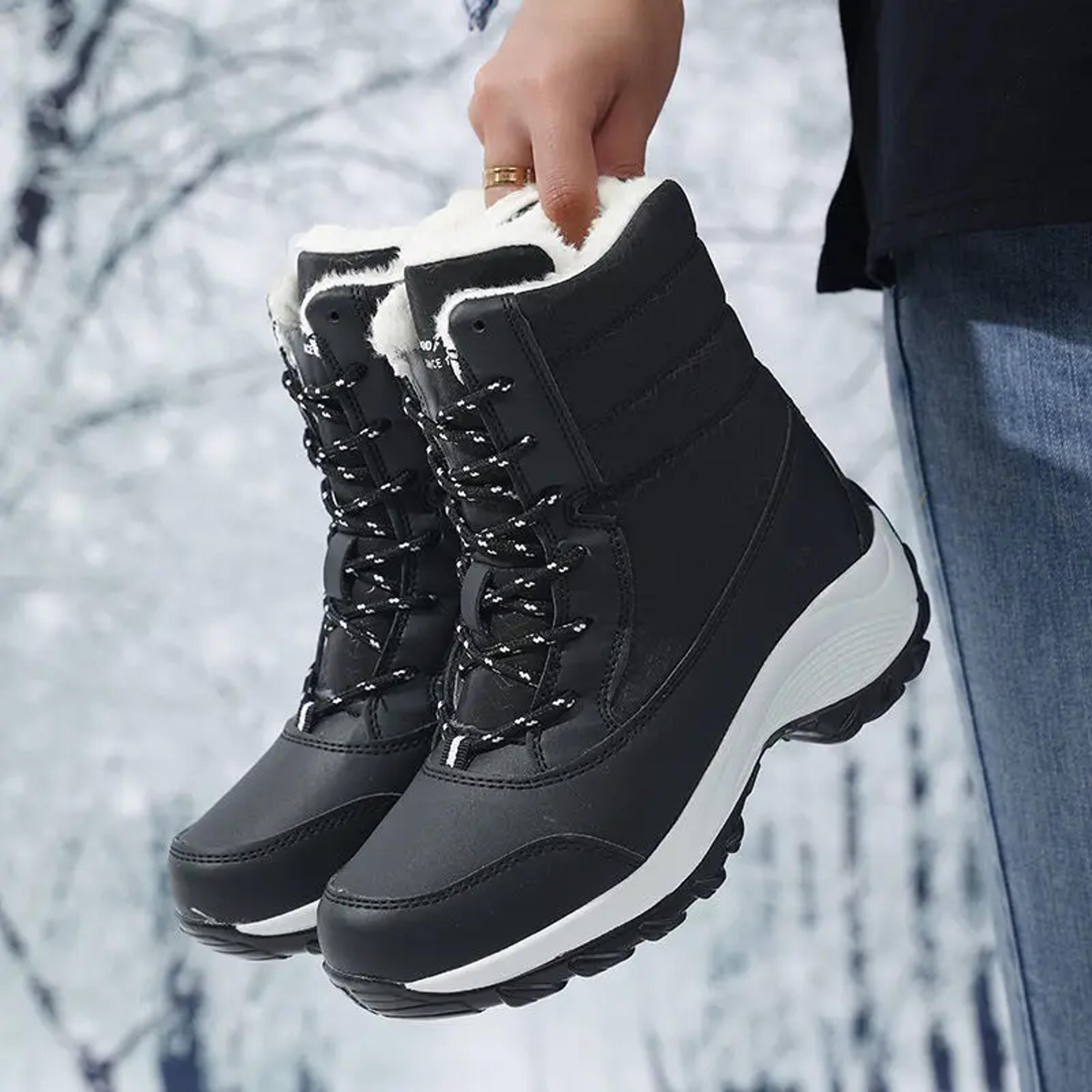 Womens Winter Snow Boots With Plush Lining And LaceUp Wedge Platform 1