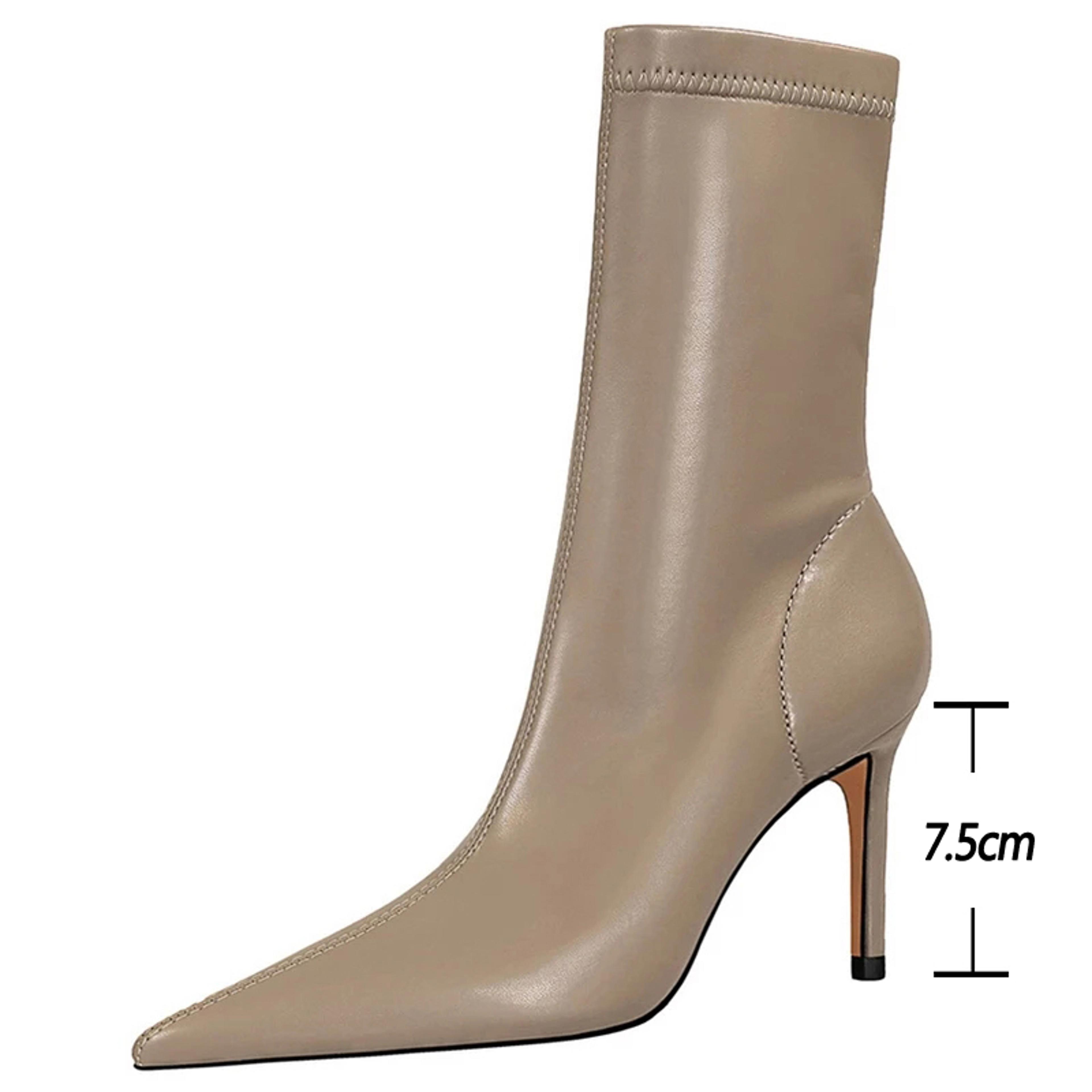 Womens Pointed Toe High Heel Ankle Boots With Plush Lining And SlipOn Design 5