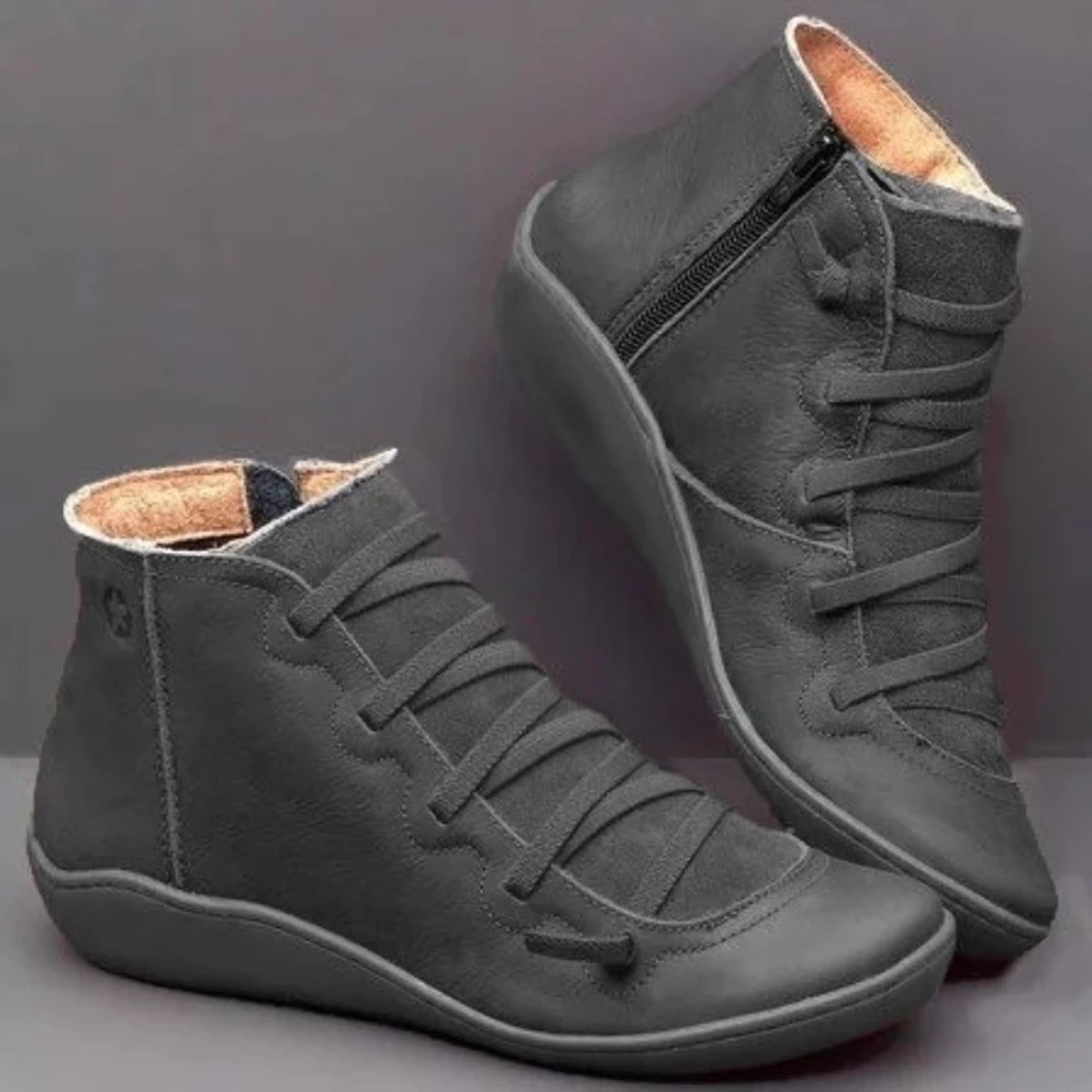 Womens Vintage LaceUp Ankle Boots With Low Wedge Heels And Platform Soles 5