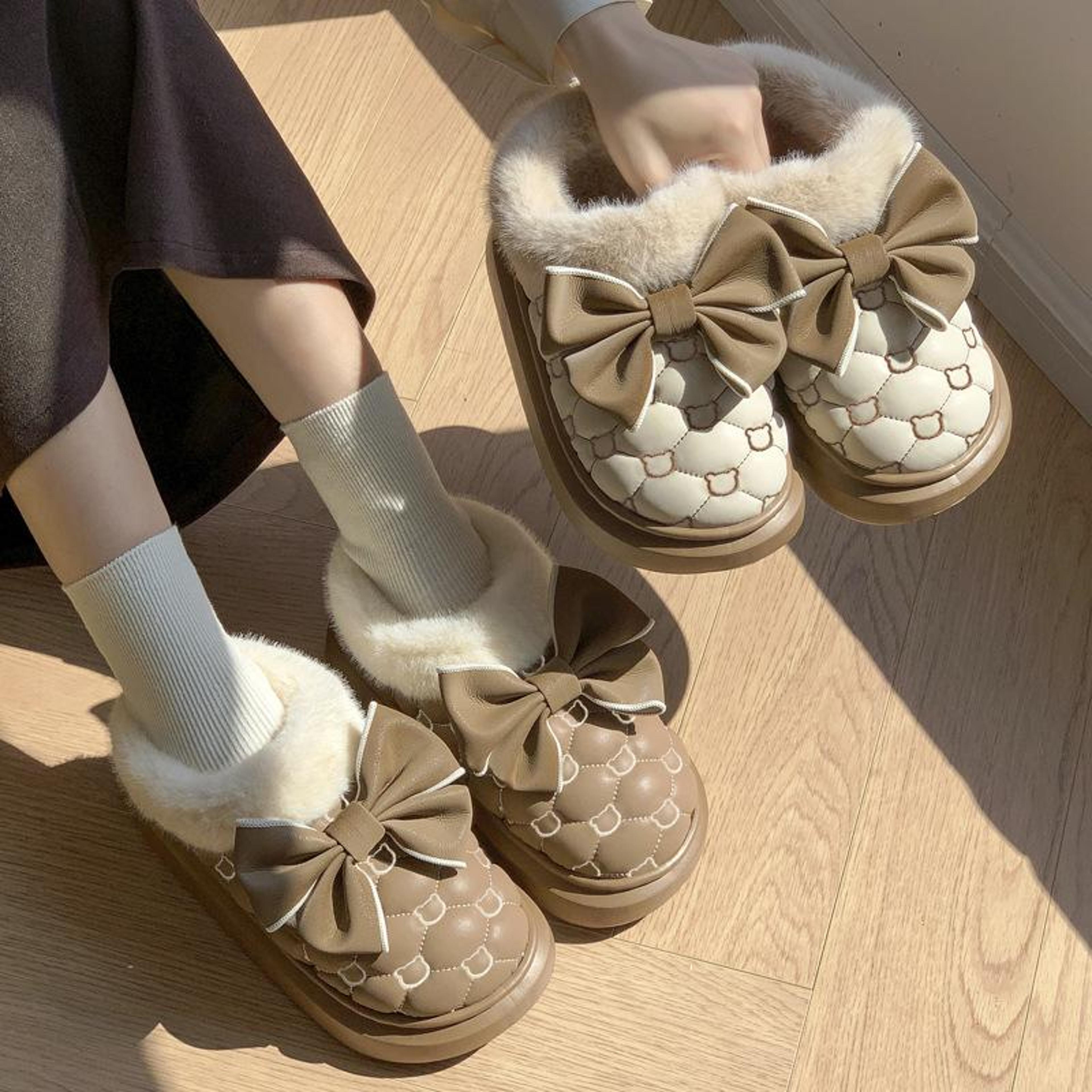 Womens PlushLined Ankle Snow Boots With Bowknot And SlipOn Design 3