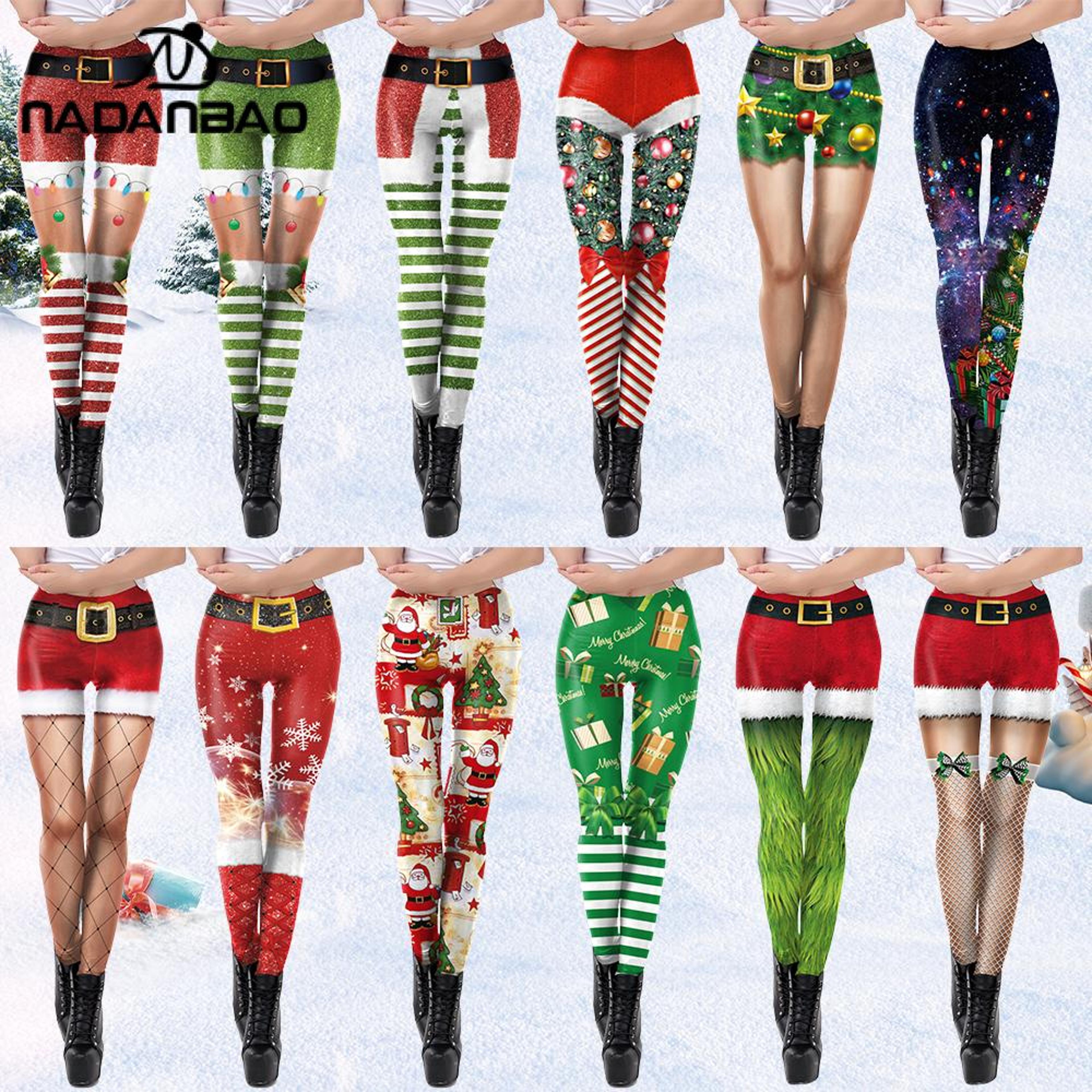 Womens Christmas Stripe Leggings With Stretchy MidRise Fit 1