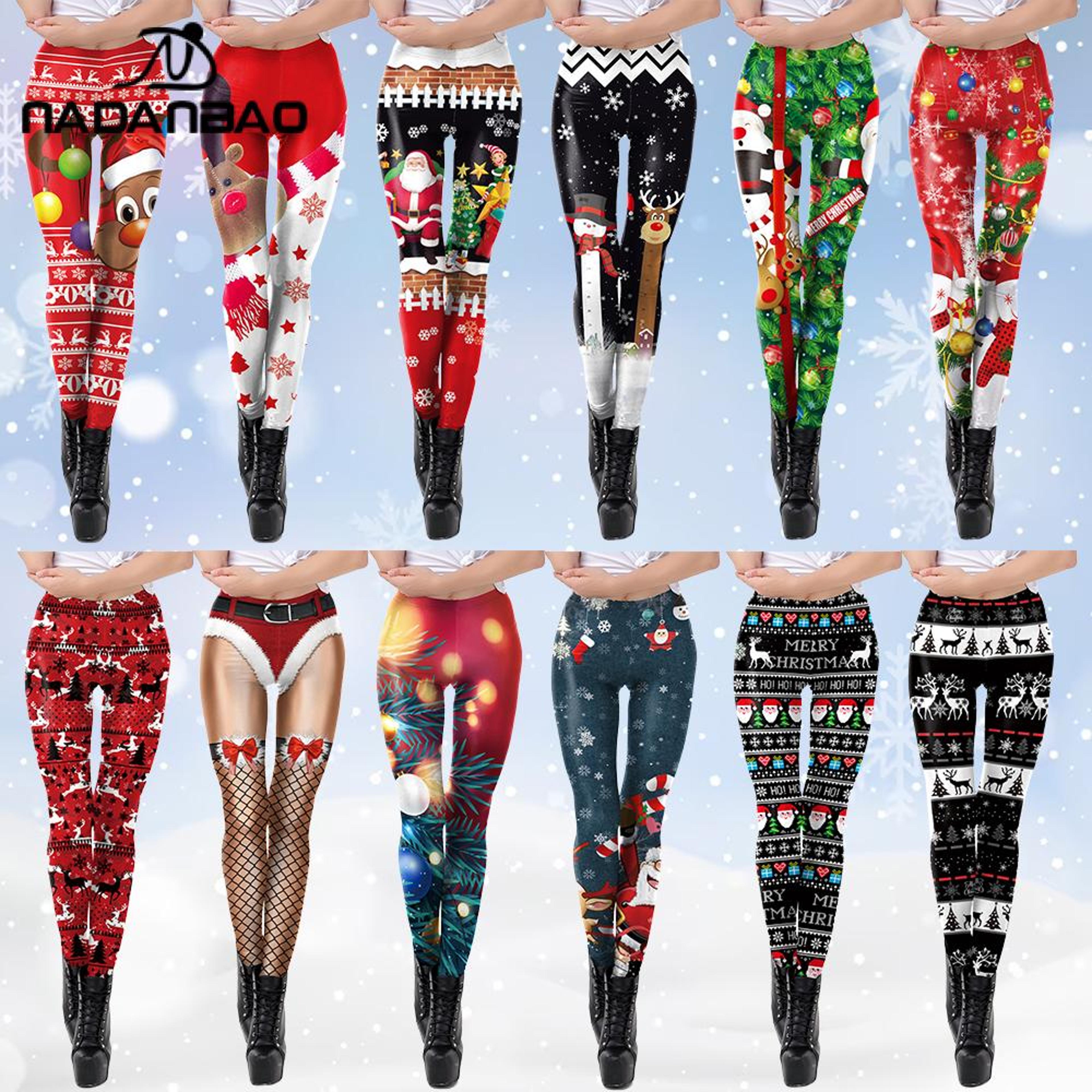 Womens Christmas Stripe Leggings With Stretchy MidRise Fit 2