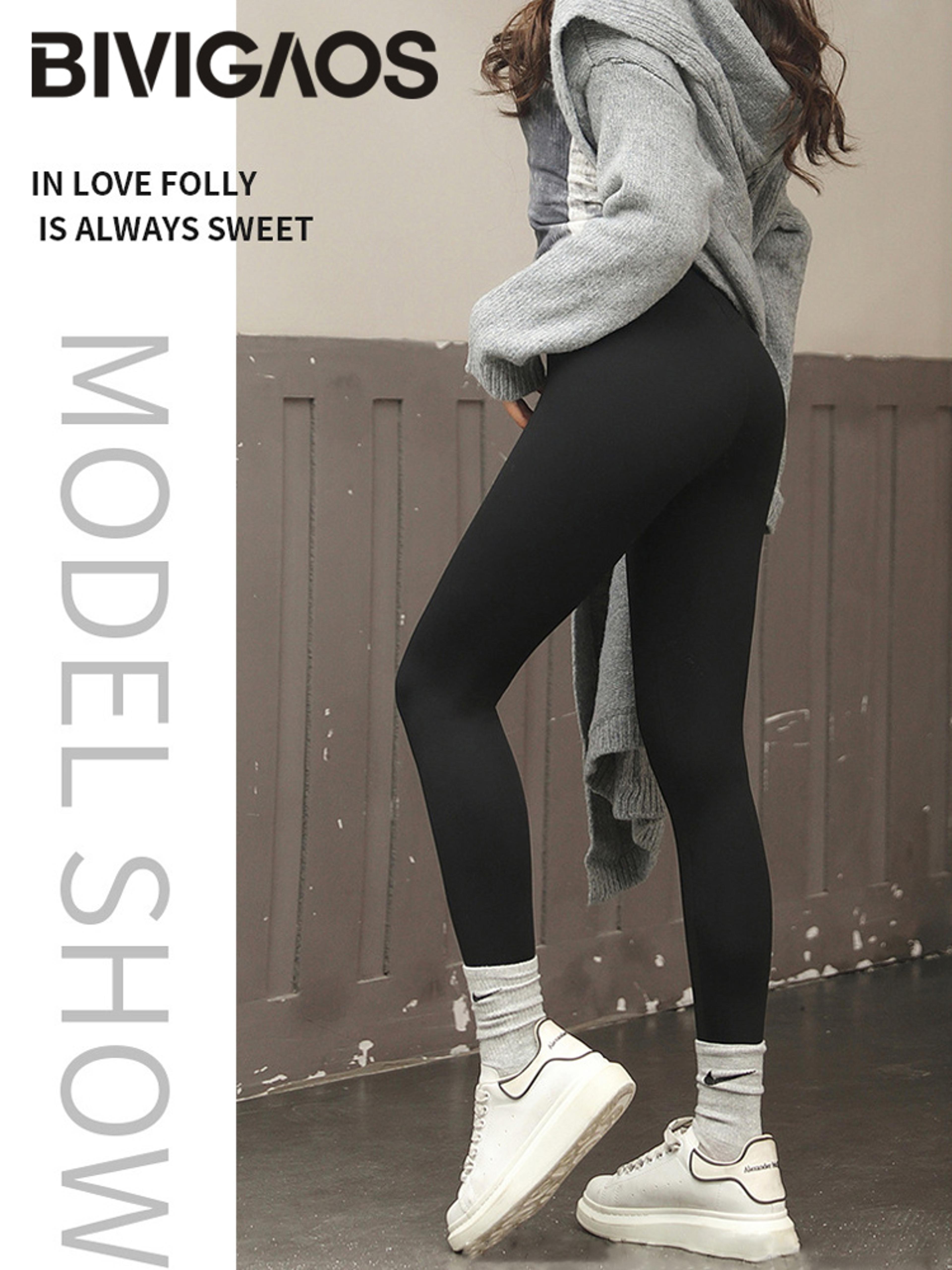 Womens High Waist Fleece Lined Leggings With Seamless Stretch Fit 4