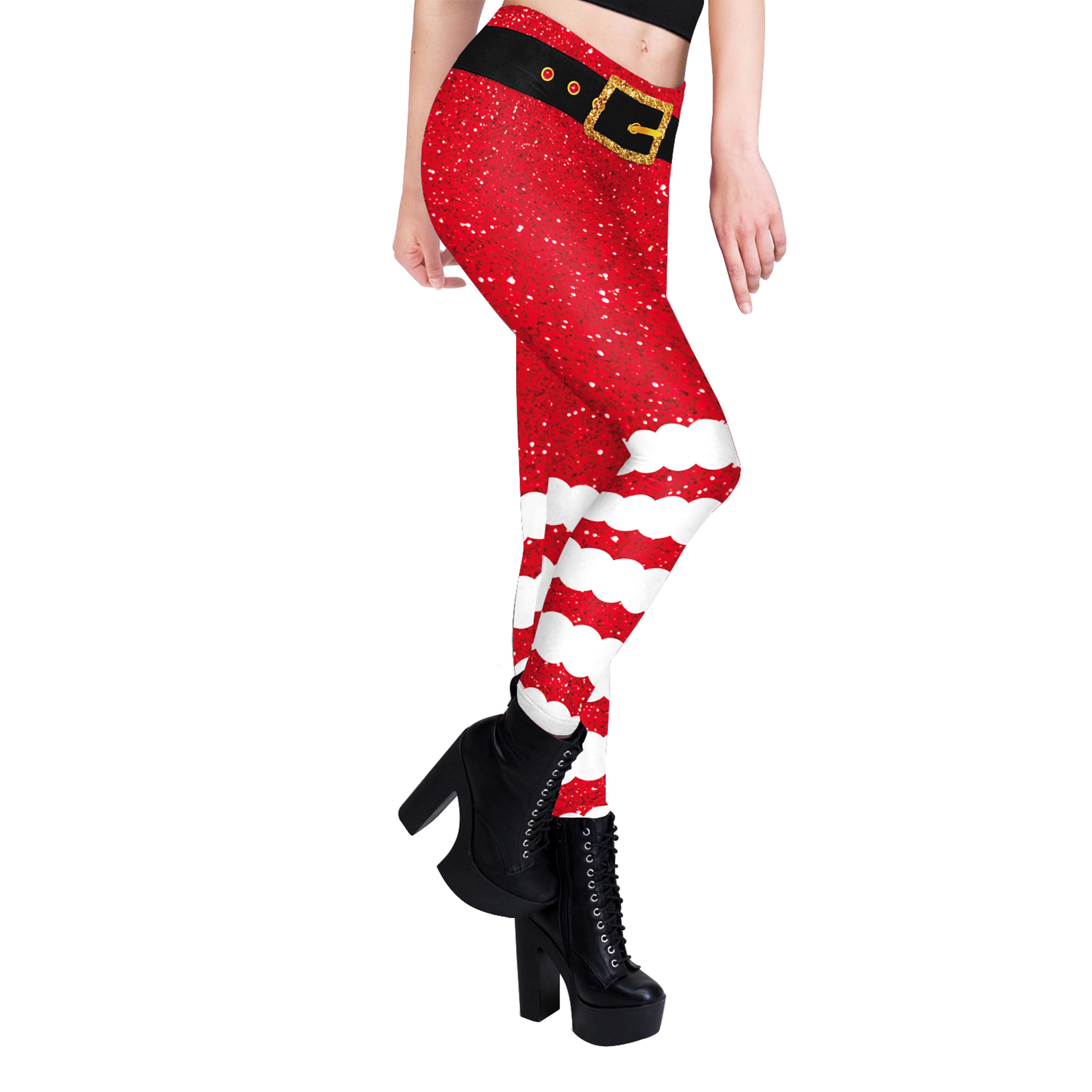 Womens Christmas Elf Leggings With Striped Snowflake Print 5